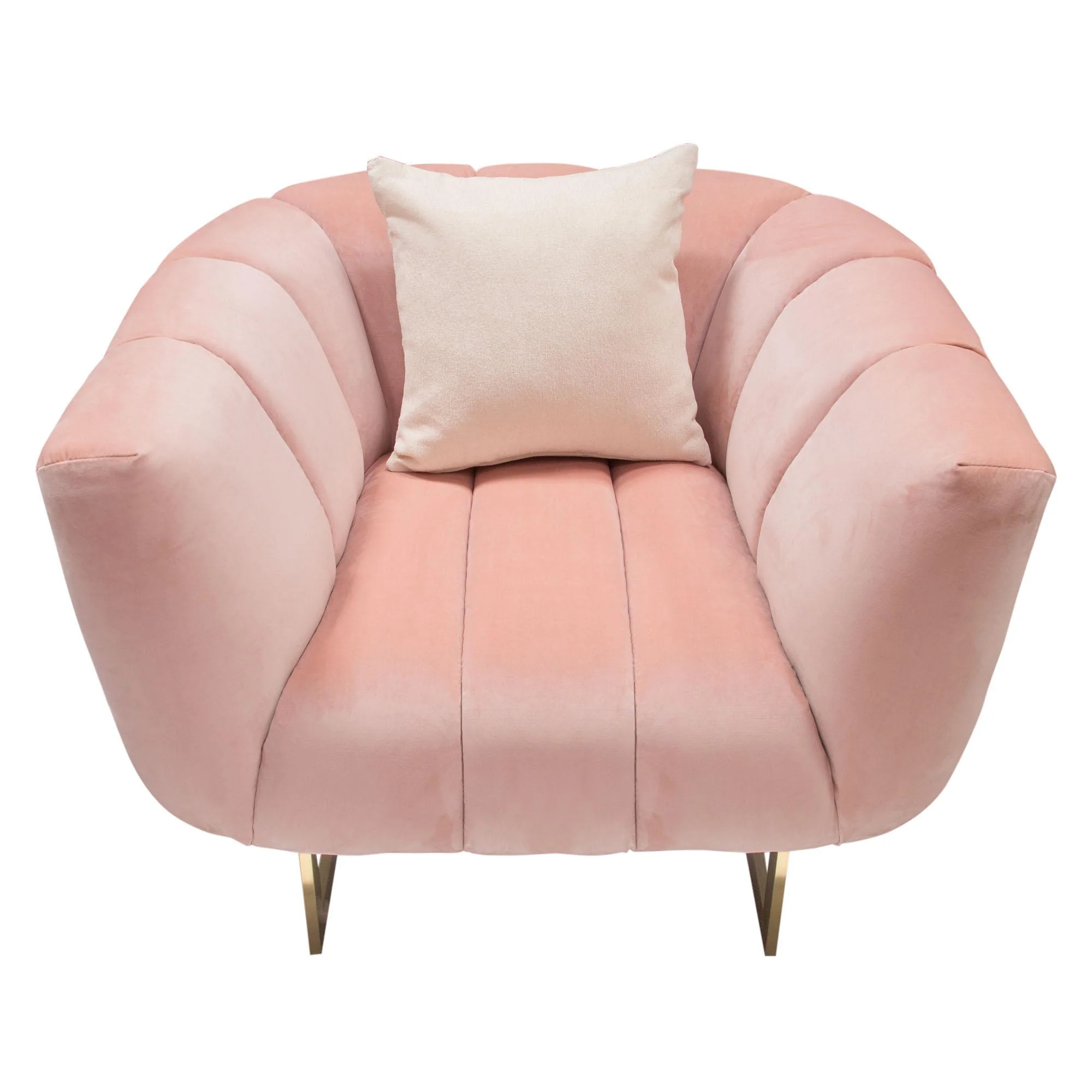 Venus Chair in Blush Pink Velvet w/ Contrasting Pillows & Gold Finished Metal Base by Diamond Sofa - Image 3