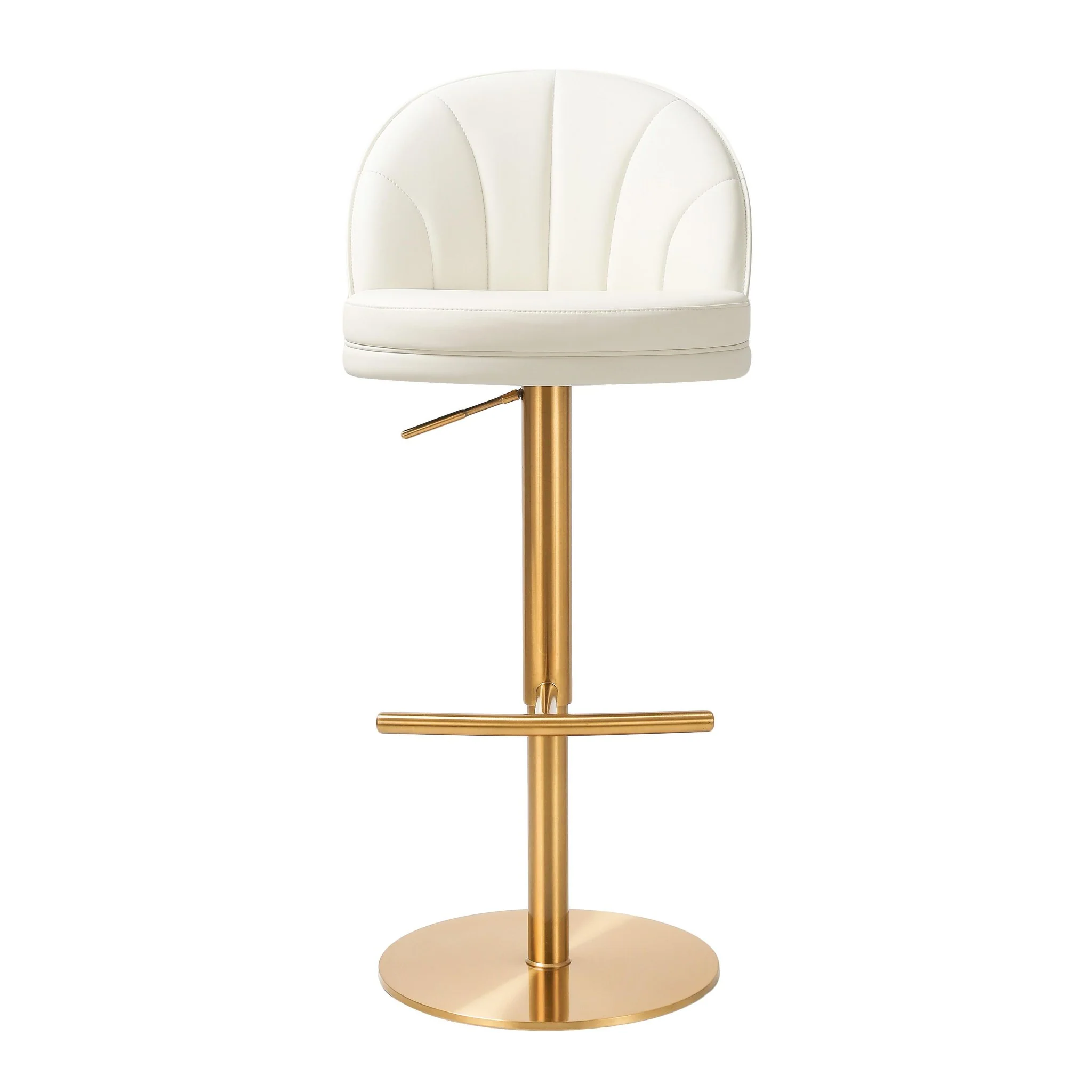 Venus Cream Performance Vegan Leather and Gold Adjustable Swivel Stool - Image 3