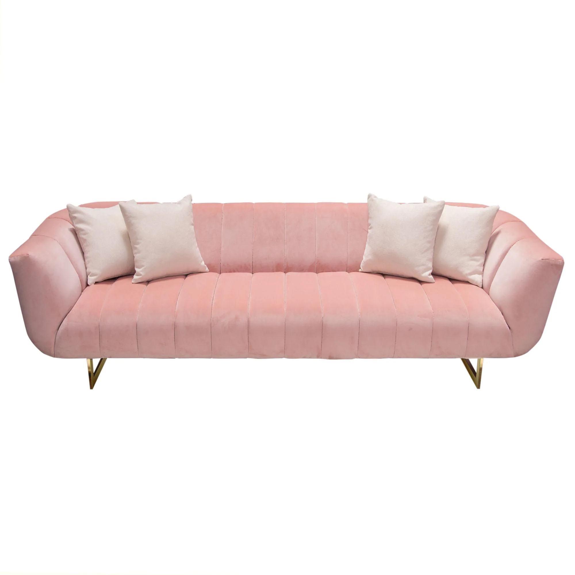 Venus Sofa in Blush Pink Velvet w/ Contrasting Pillows & Gold Finished Metal Base by Diamond Sofa - Image 3