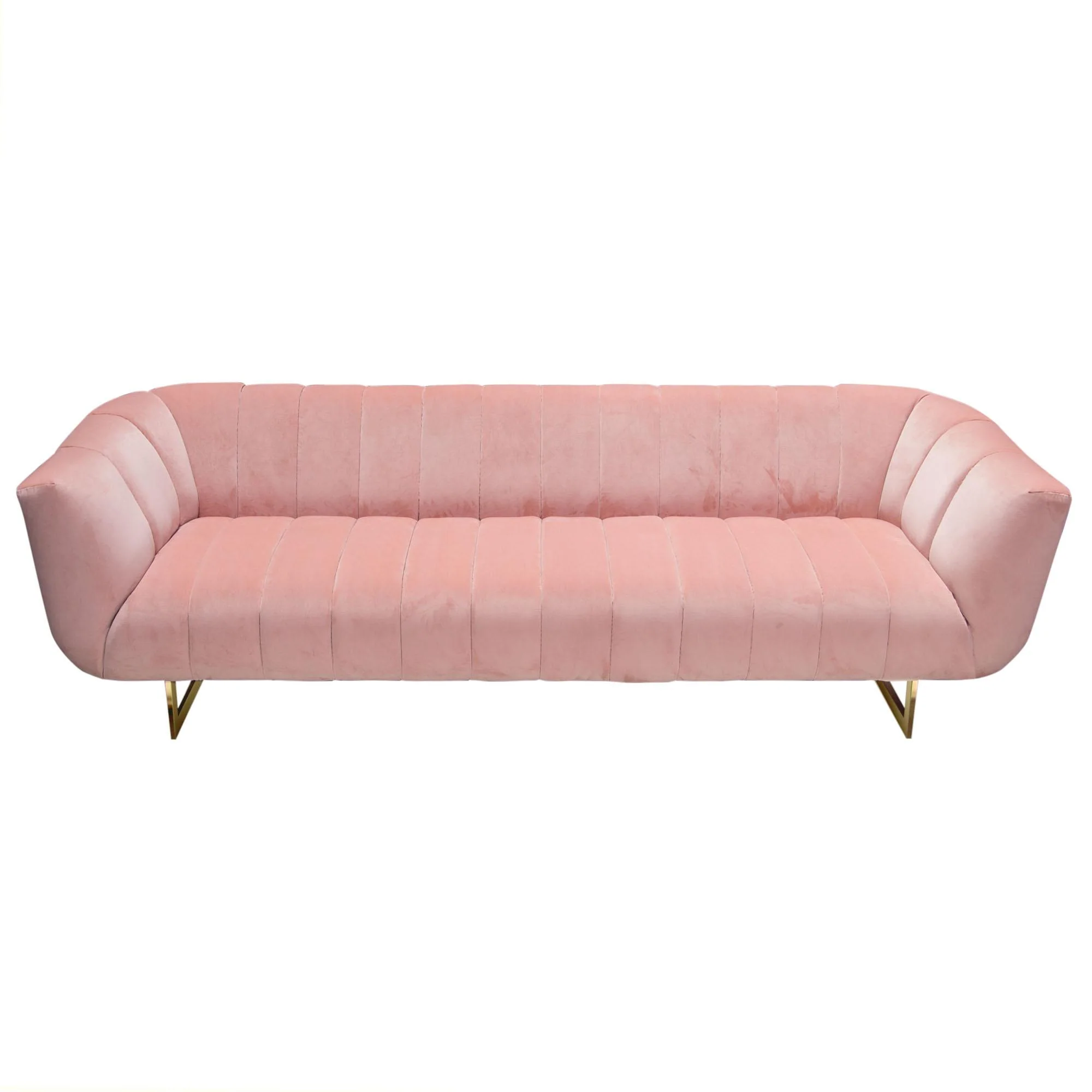 Venus Sofa in Blush Pink Velvet w/ Contrasting Pillows & Gold Finished Metal Base by Diamond Sofa - Image 4