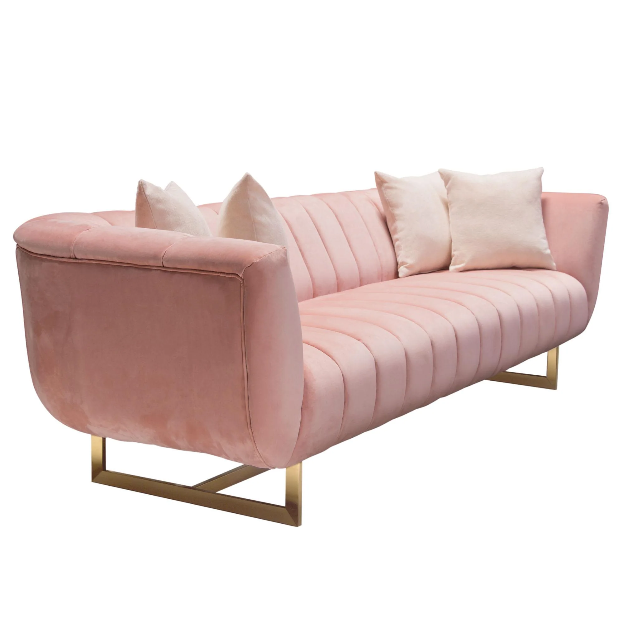 Venus Sofa in Blush Pink Velvet w/ Contrasting Pillows & Gold Finished Metal Base by Diamond Sofa - Image 5