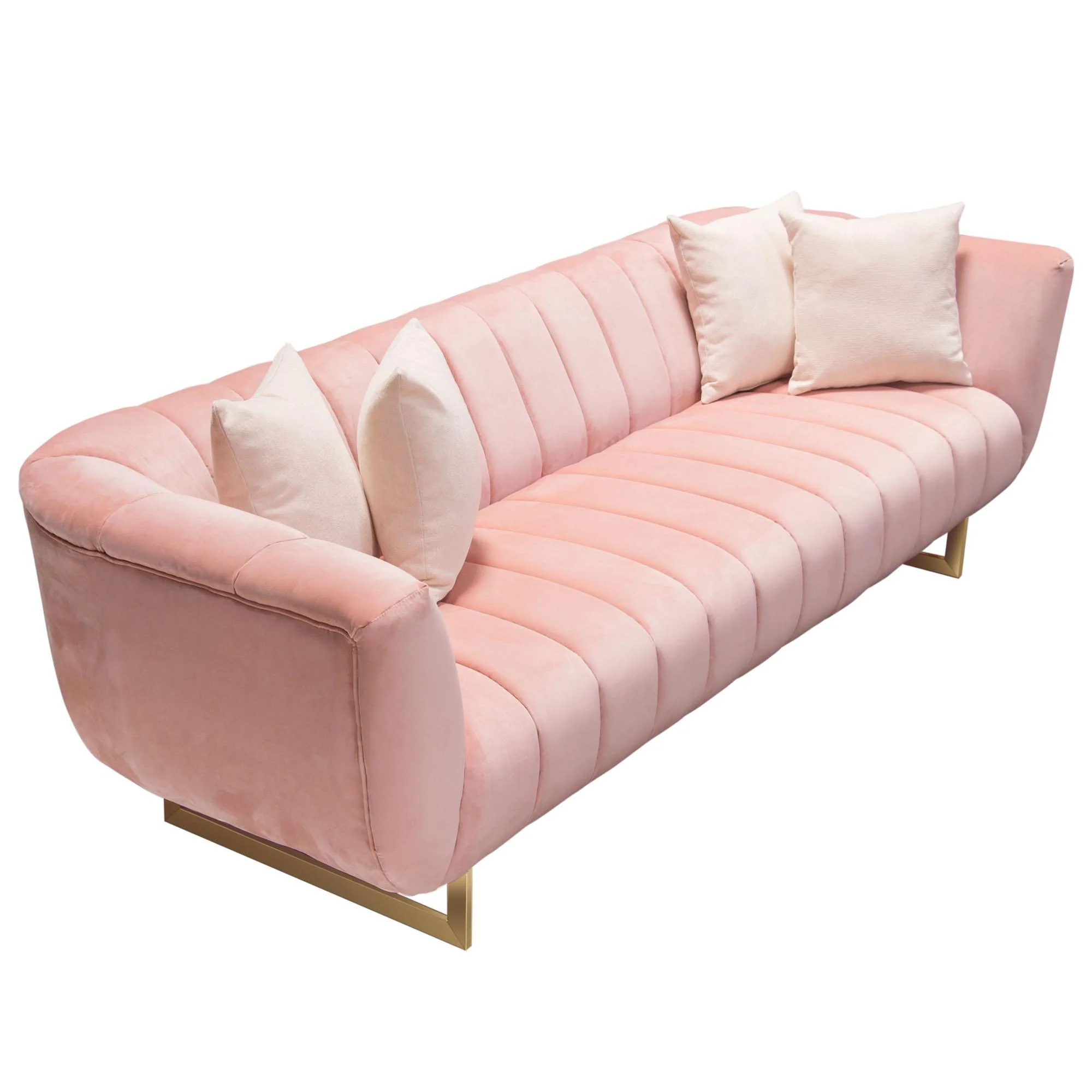 Venus Sofa in Blush Pink Velvet w/ Contrasting Pillows & Gold Finished Metal Base by Diamond Sofa - Image 6