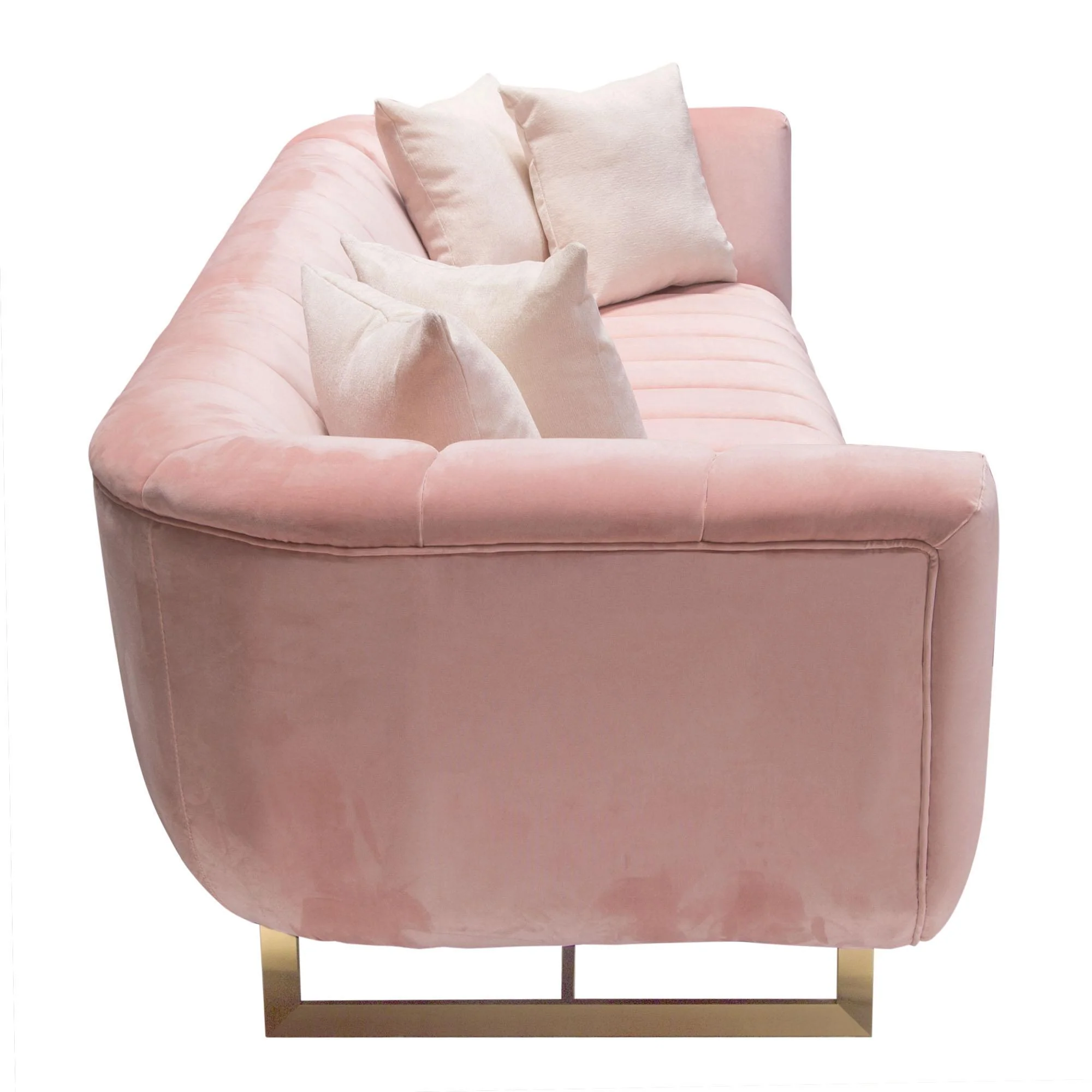 Venus Sofa in Blush Pink Velvet w/ Contrasting Pillows & Gold Finished Metal Base by Diamond Sofa - Image 7