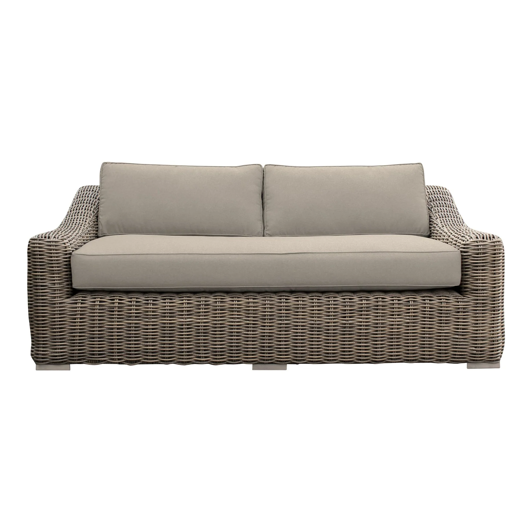 Verano 4 Piece Outdoor Patio Furniture Set in Wicker and Acacia Wood with Taupe Cushions - Image 3