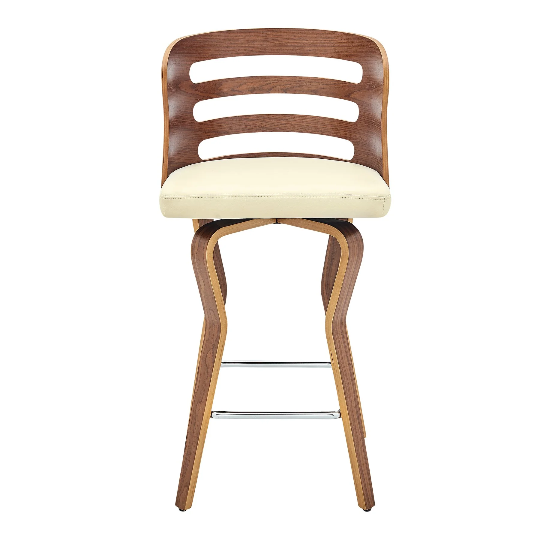 Verne 26" Swivel Cream Faux Leather and Walnut Wood Bar Stool - Image 2