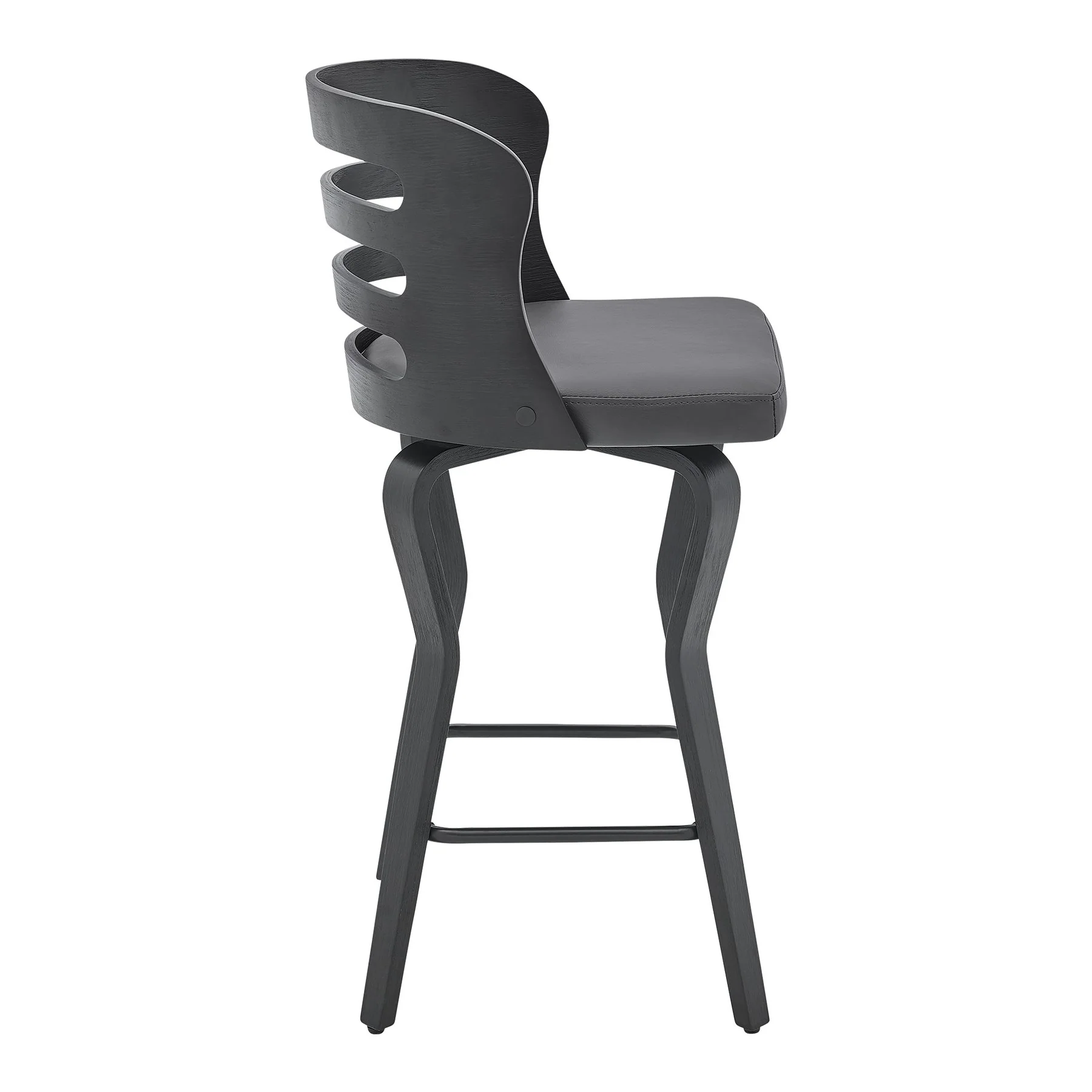 Verne 26" Swivel Gray Faux Leather and Black Wood Bar Stool - Image 3