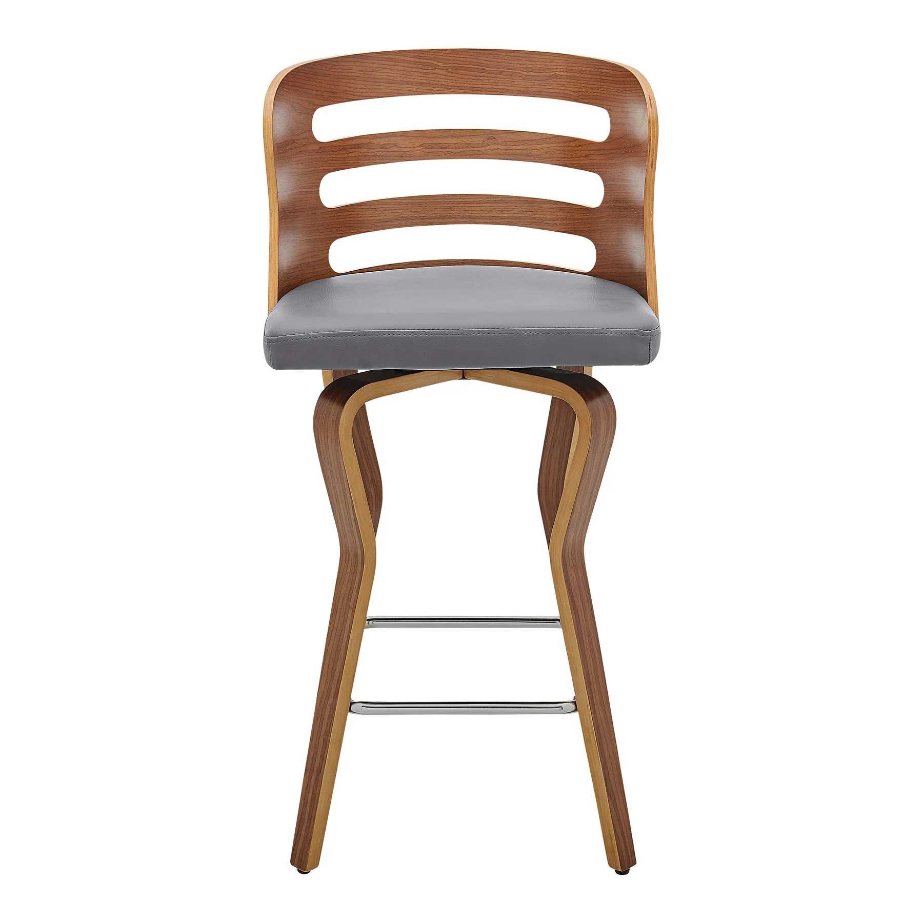 Verne 26" Swivel Gray Faux Leather and Walnut Wood Bar Stool - Image 2