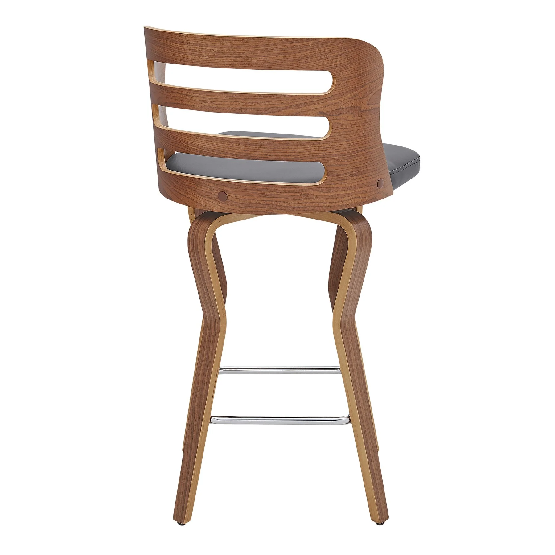 Verne 26" Swivel Gray Faux Leather and Walnut Wood Bar Stool - Image 4