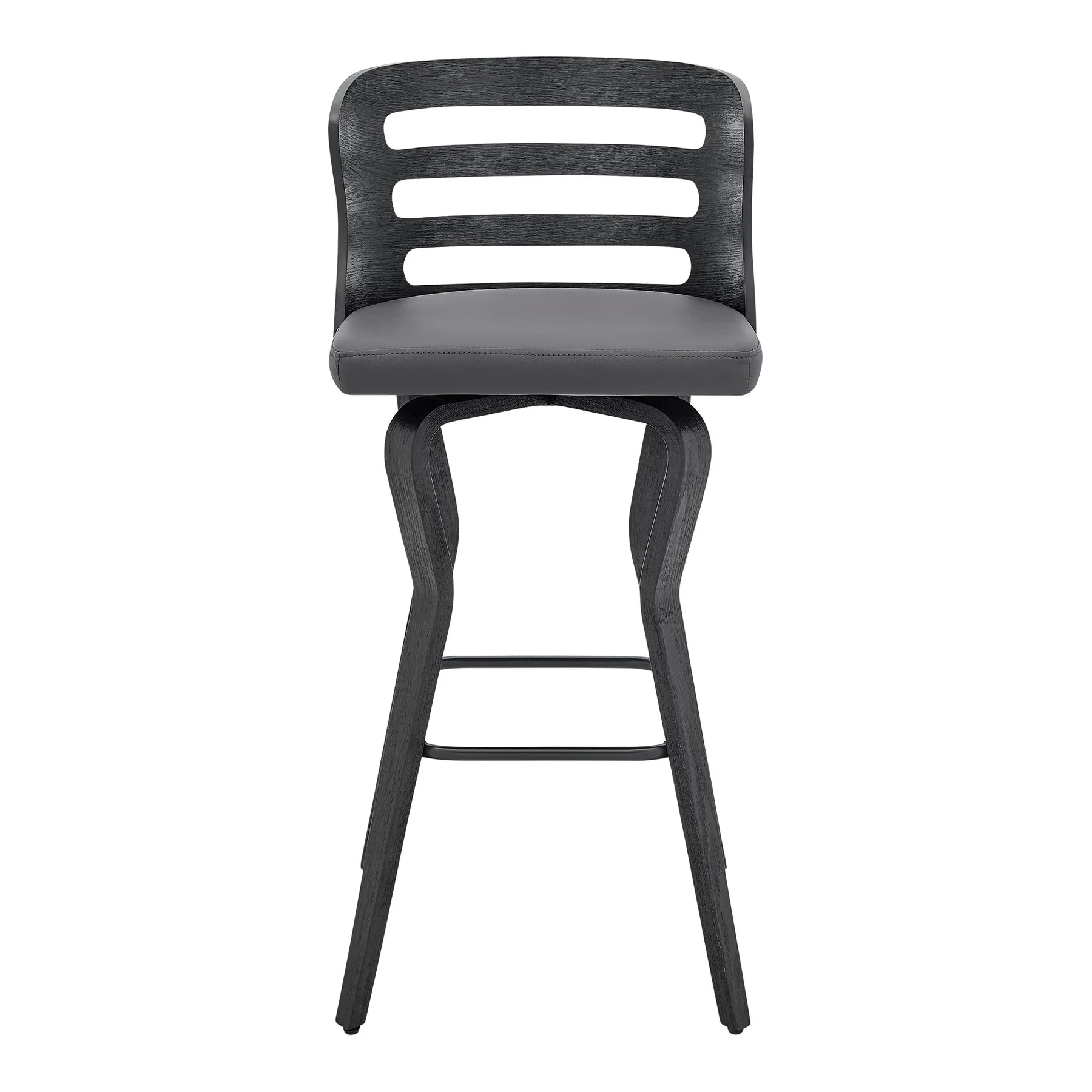 Verne 30" Swivel Gray Faux Leather and Black Wood Bar Stool - Image 2