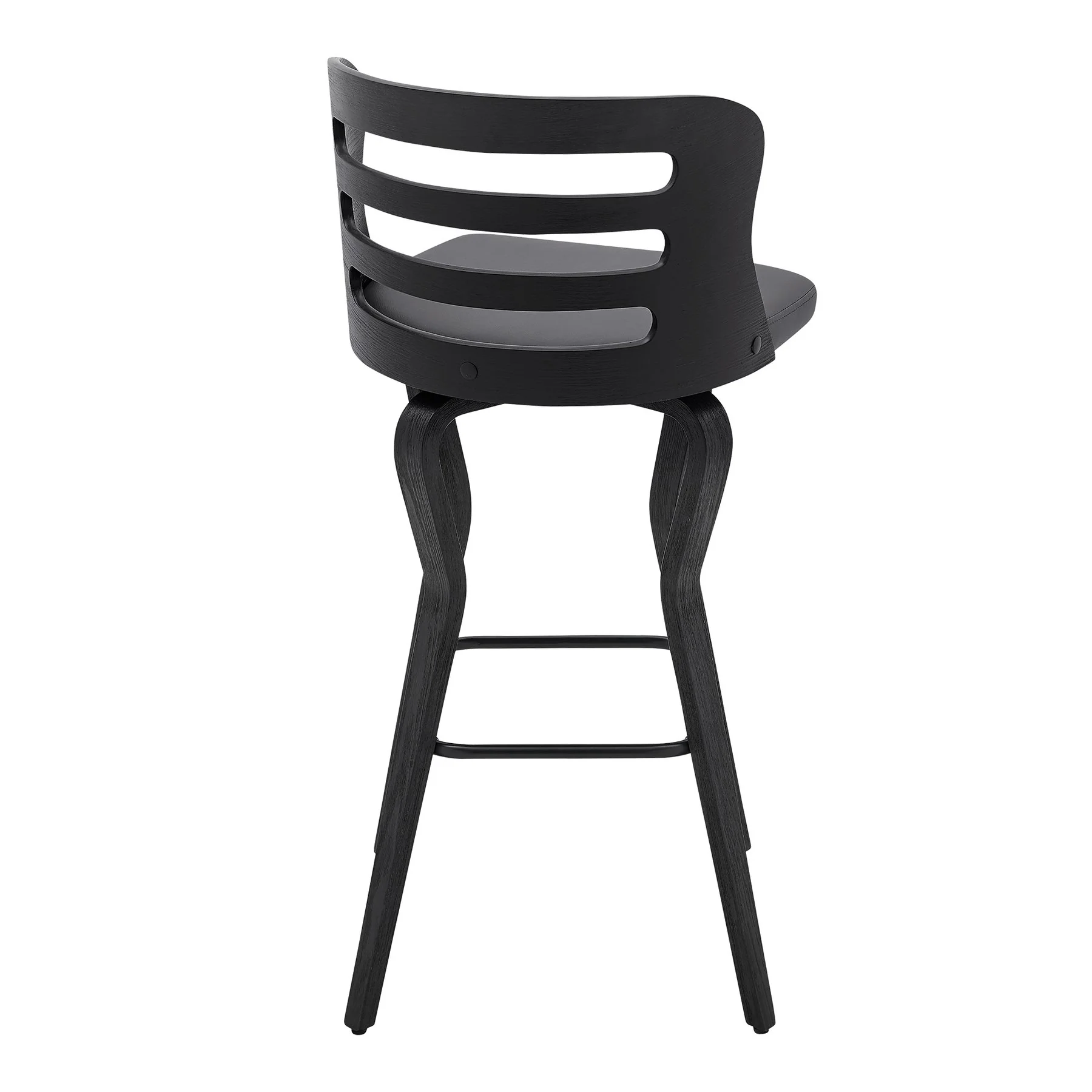 Verne 30" Swivel Gray Faux Leather and Black Wood Bar Stool - Image 4