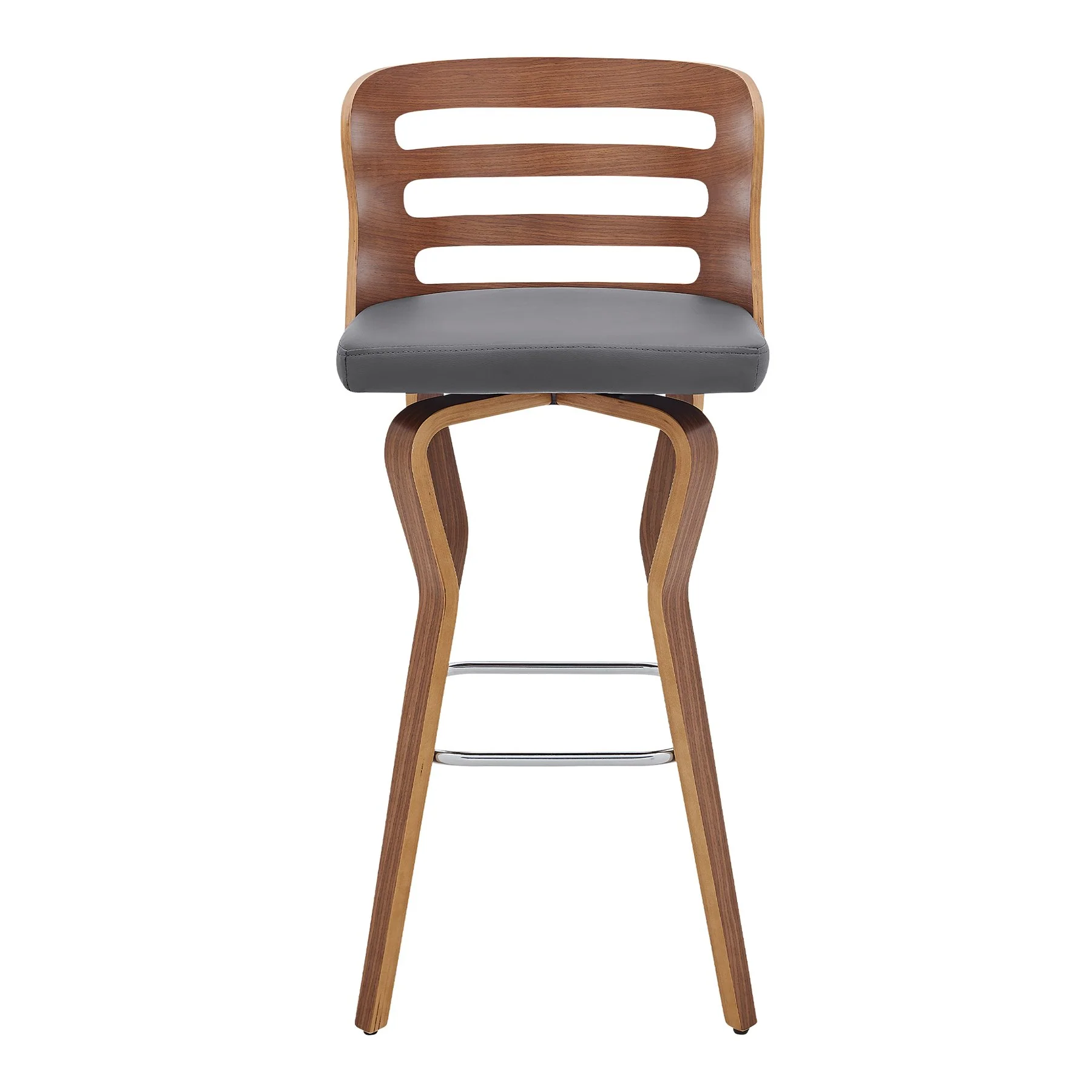 Verne 30" Swivel Gray Faux Leather and Walnut Wood Bar Stool - Image 2