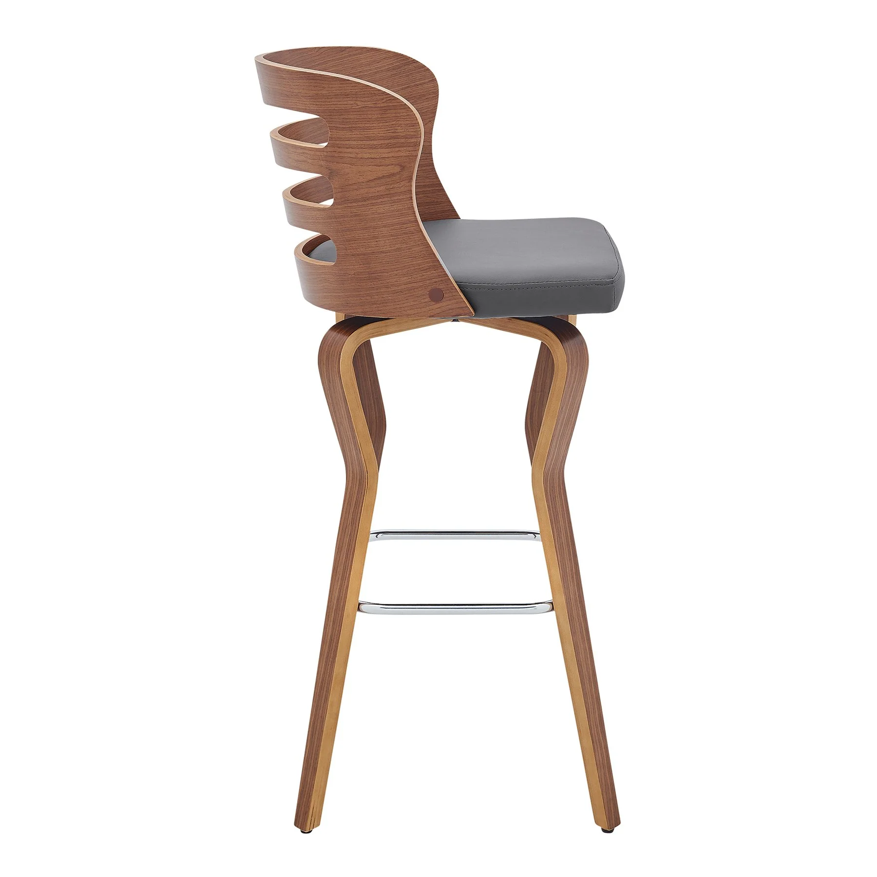 Verne 30" Swivel Gray Faux Leather and Walnut Wood Bar Stool - Image 3