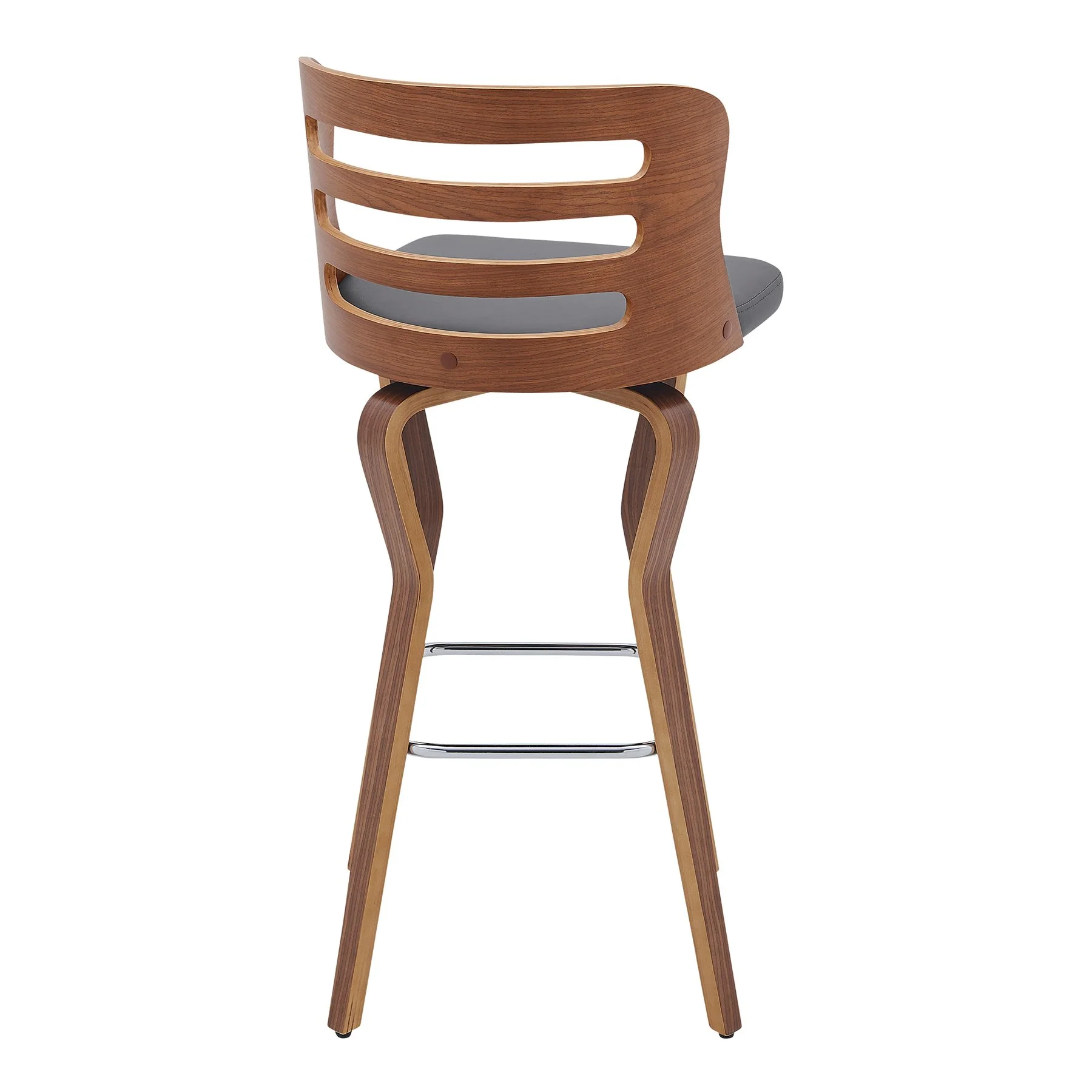Verne 30" Swivel Gray Faux Leather and Walnut Wood Bar Stool - Image 4
