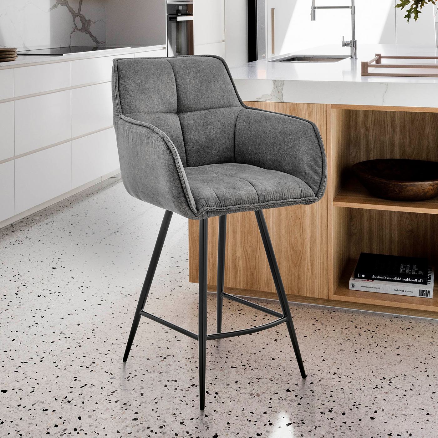 Verona 30" Bar Height Bar Stool in Charcoal Fabric and Black Finish - Image 9