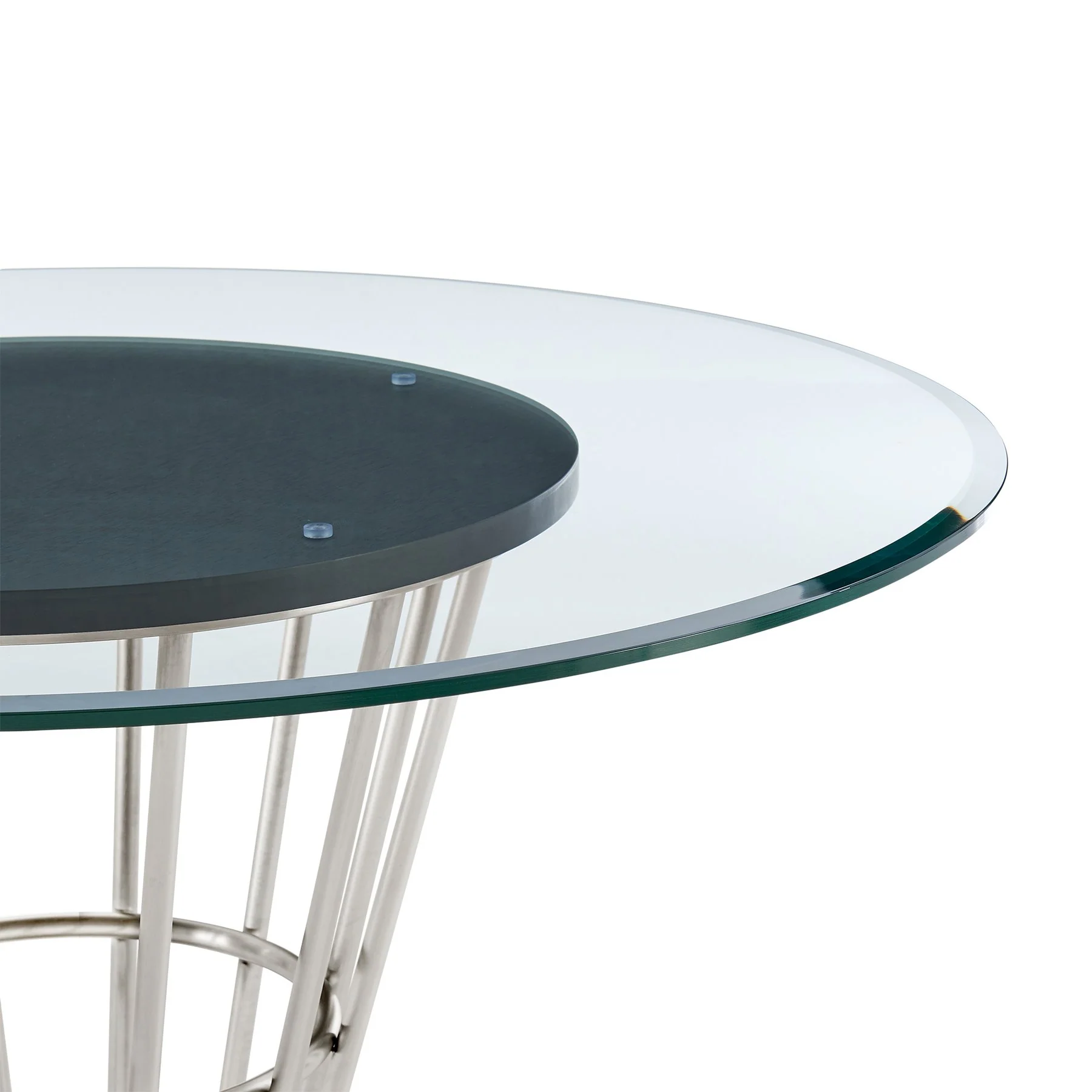 Veronica Shannon 5 Piece Round Glass Dining Table Set with Brushed Stainless Steel and Blue Fabric - Image 7