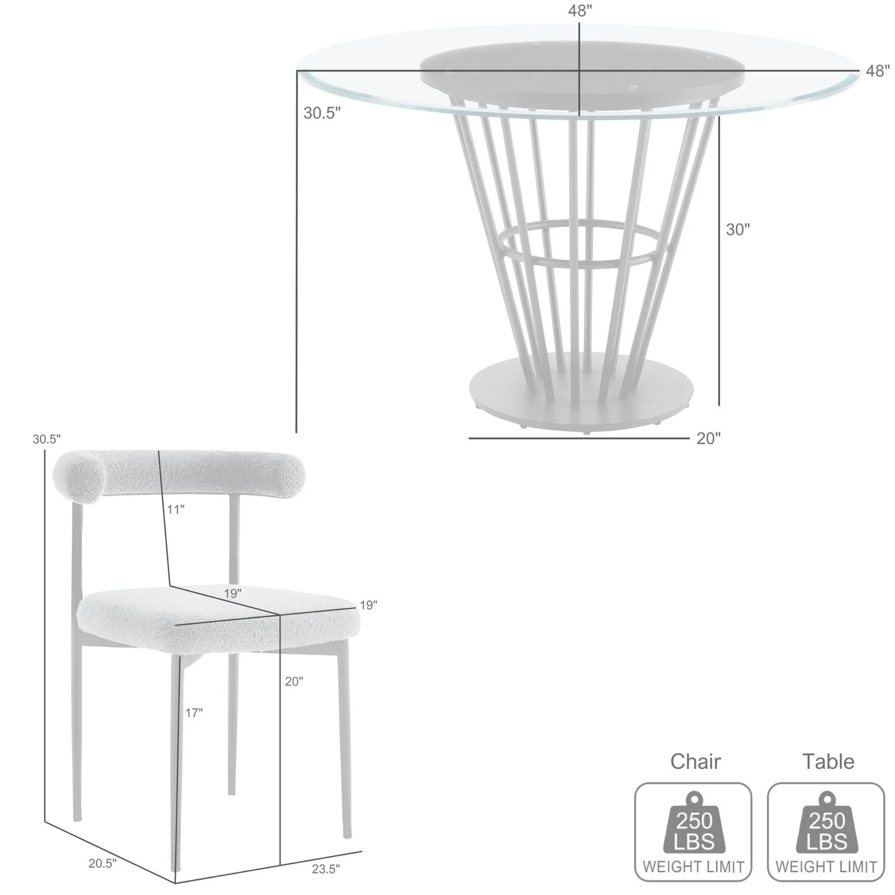 Veronica Shannon 5 Piece Round Glass Dining Table Set with Brushed Stainless Steel and Blue Fabric - Image 9
