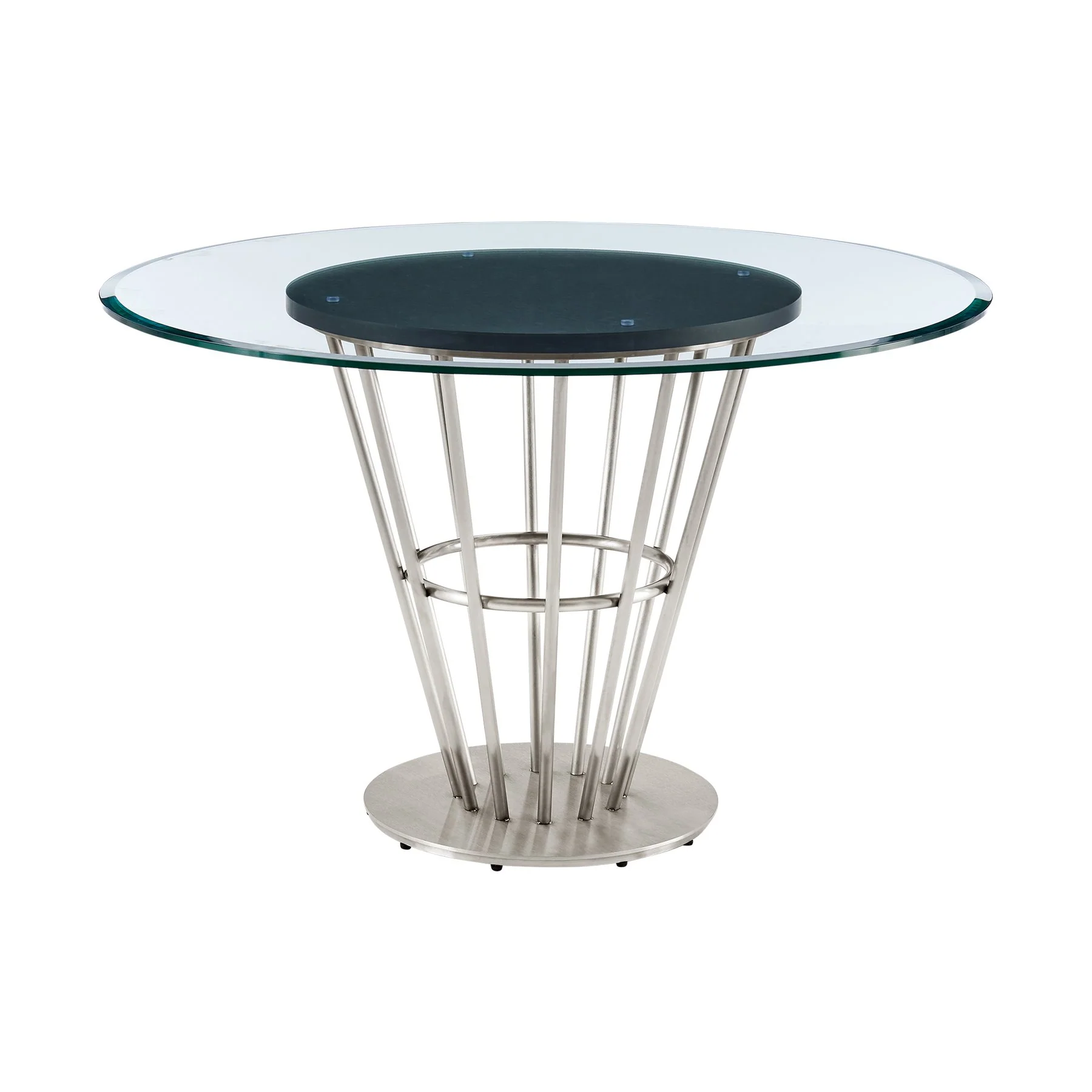Veronica Shannon 5 Piece Round Glass Dining Table Set with Brushed Stainless Steel and Charcoal Fabric - Image 4