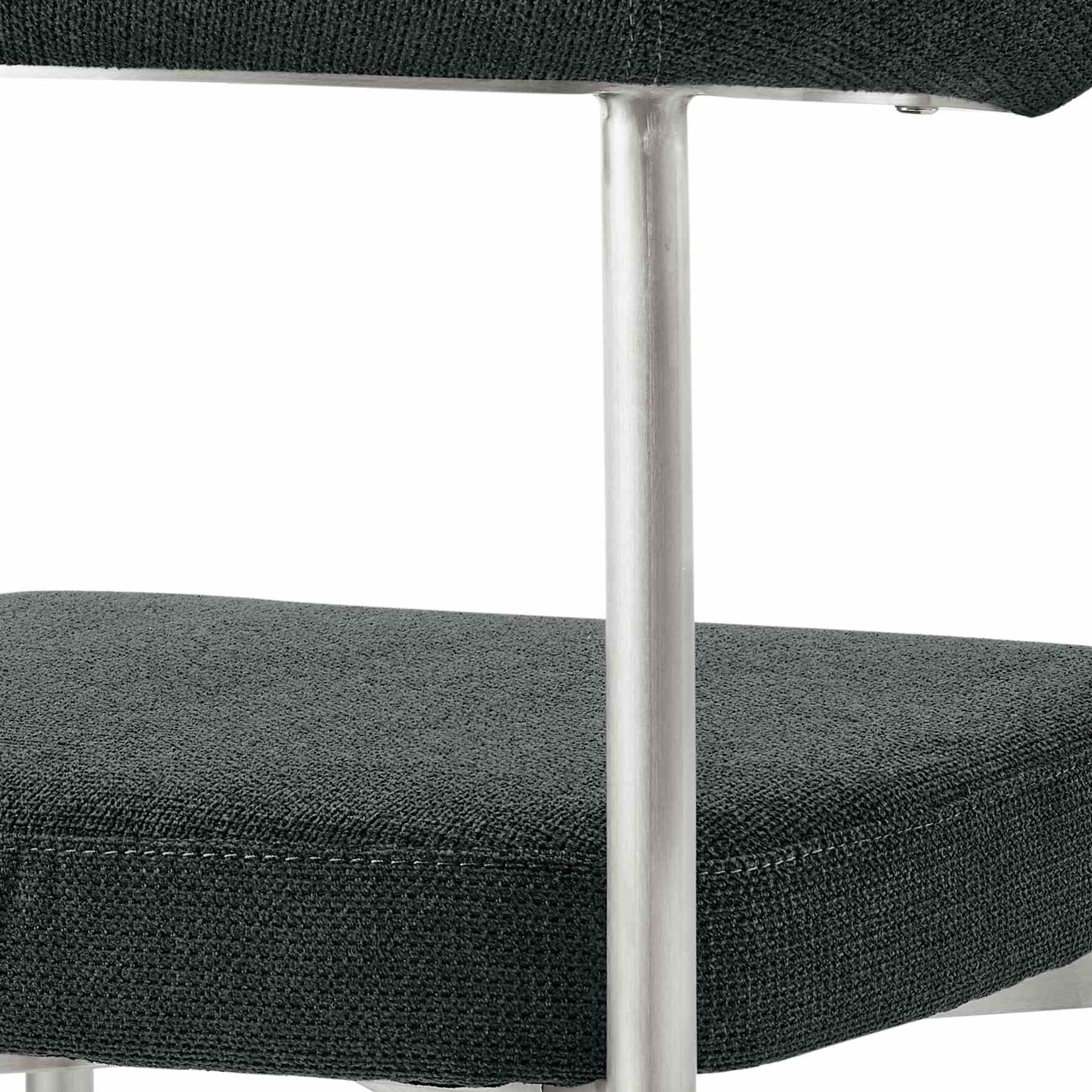 Veronica Shannon 5 Piece Round Glass Dining Table Set with Brushed Stainless Steel and Charcoal Fabric - Image 6