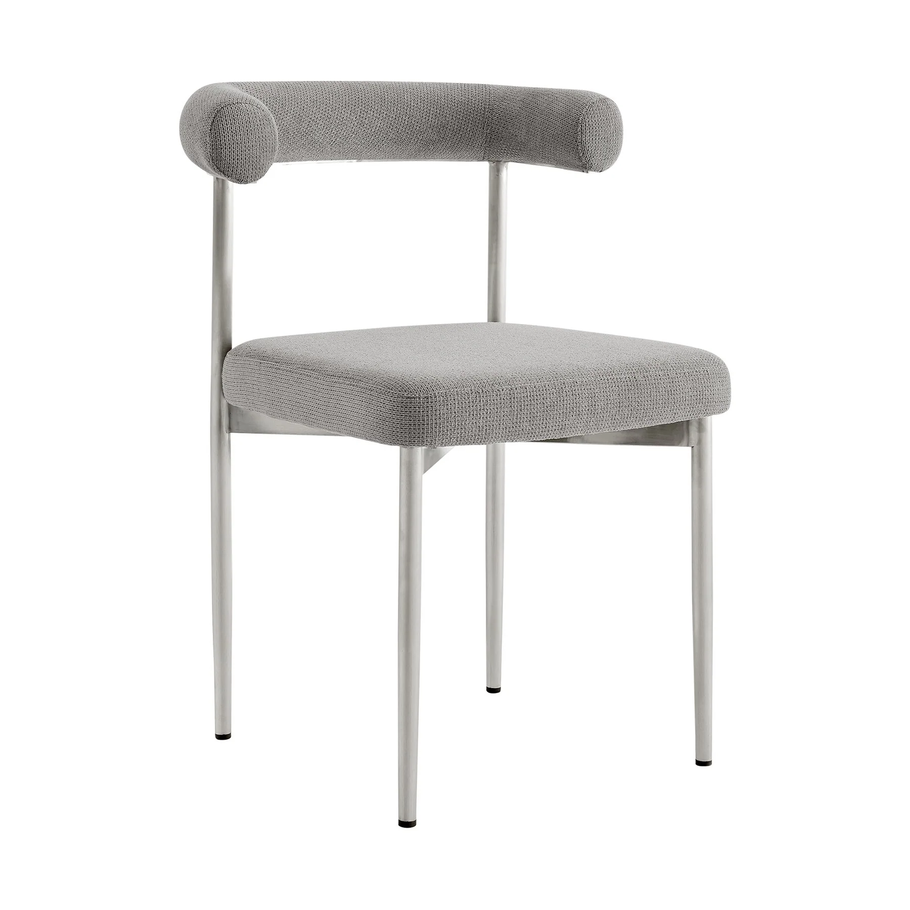 Veronica Shannon 5 Piece Round Glass Dining Table Set with Brushed Stainless Steel and Light Gray Fabric - Image 2