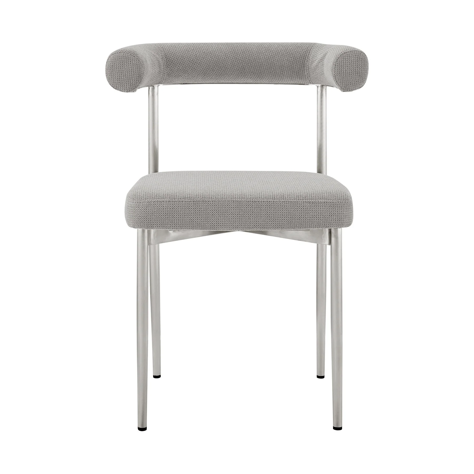 Veronica Shannon 5 Piece Round Glass Dining Table Set with Brushed Stainless Steel and Light Gray Fabric - Image 3