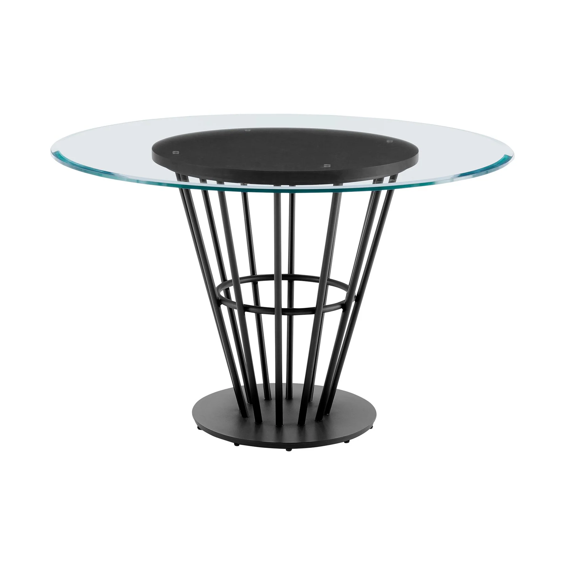 Veronica Shannon 5 Piece Round Glass Dining Table Set with Matte Black Iron and Cream Fabric - Image 4