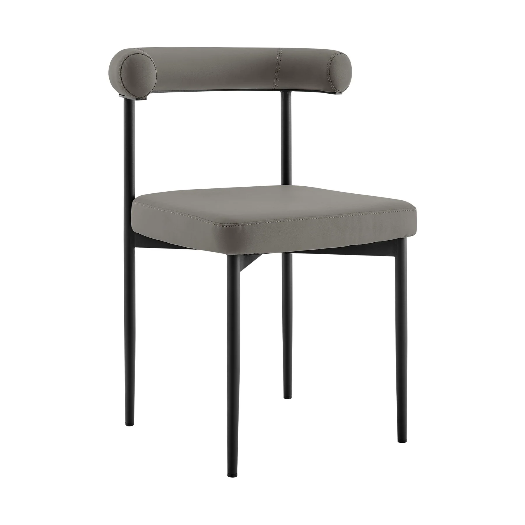Veronica Shannon 5 Piece Round Glass Dining Table Set with Matte Black Iron and Gray Faux Leather - Image 2