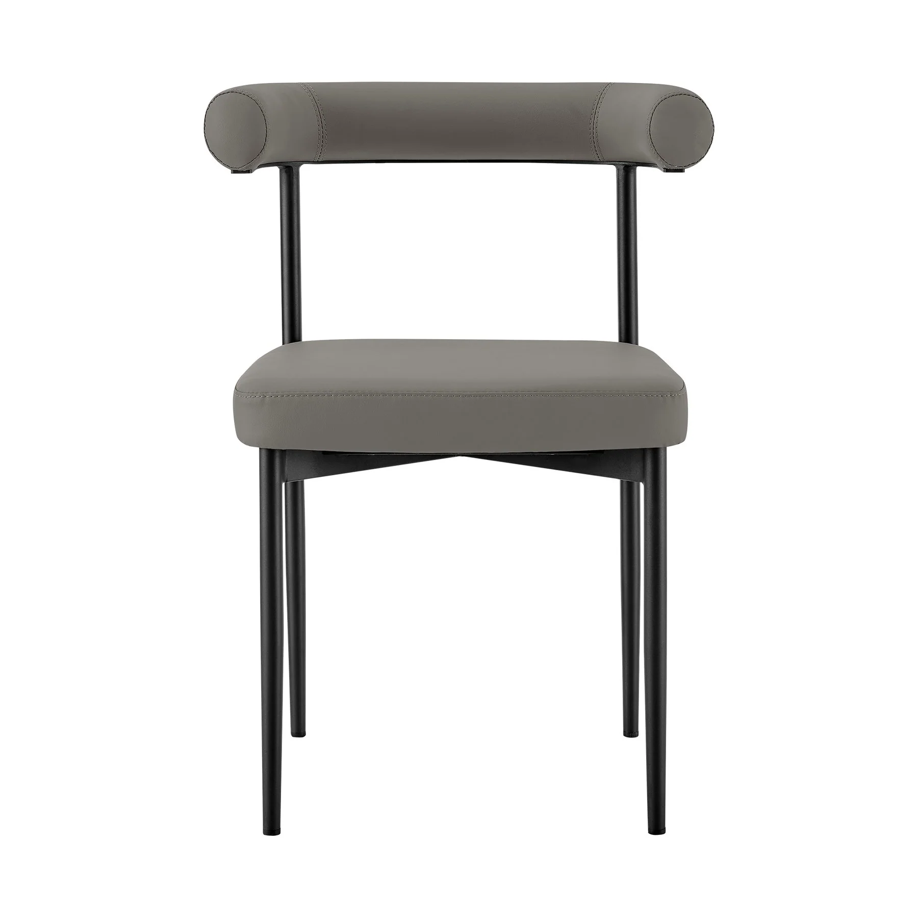 Veronica Shannon 5 Piece Round Glass Dining Table Set with Matte Black Iron and Gray Faux Leather - Image 3