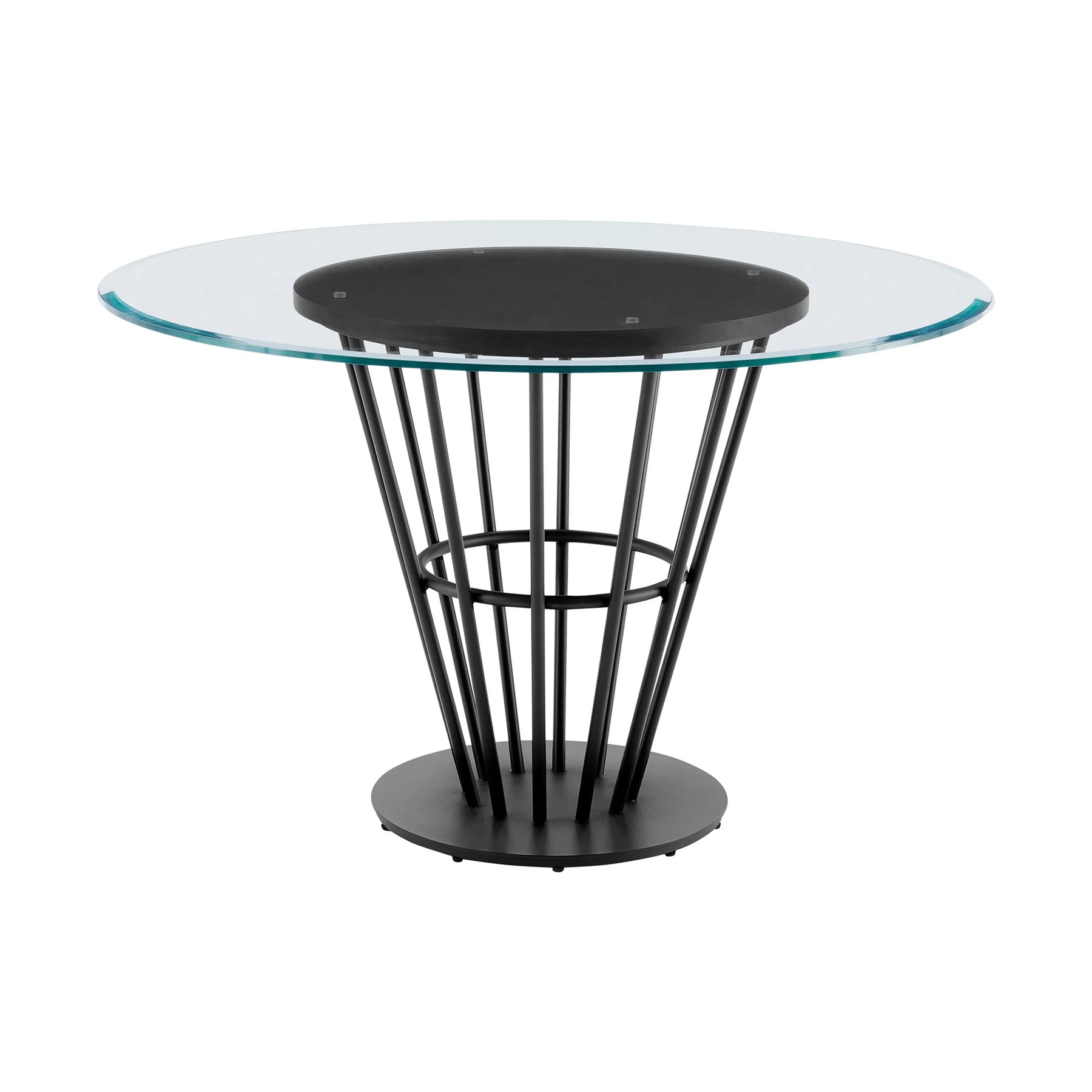 Veronica Shannon 5 Piece Round Glass Dining Table Set with Matte Black Iron and Gray Faux Leather - Image 4