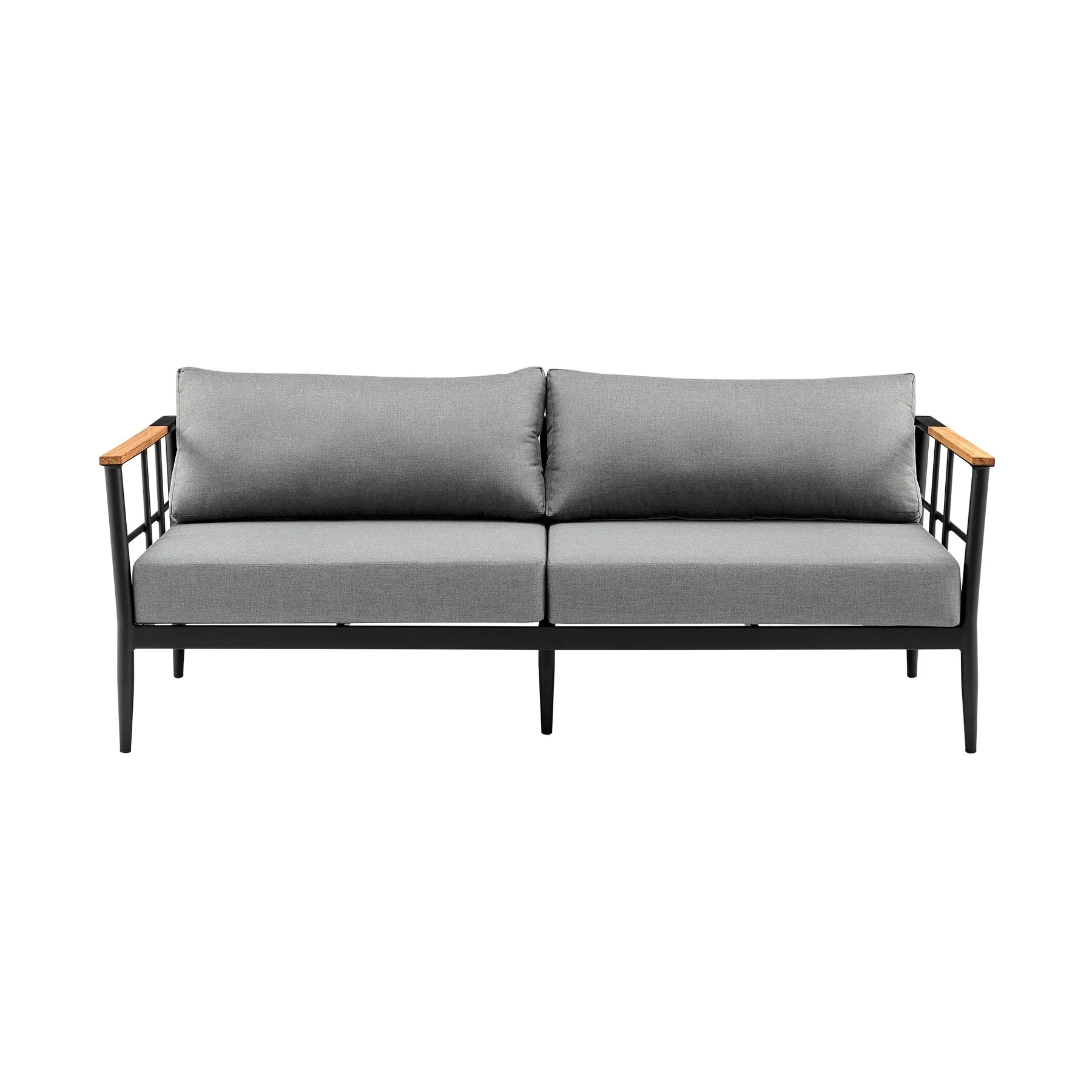 Veyda Aluminum and Teak Wood Outdoor Sofa in Black and Dark Gray - Image 2
