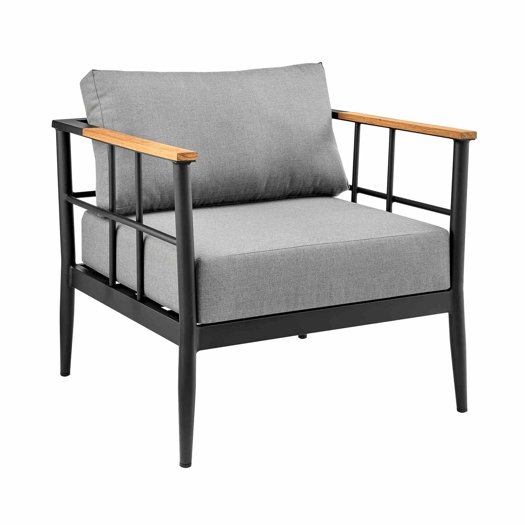 Veyda Outdoor Patio 4-Piece Lounge Set in Aluminum with Teak Wood and Gray Cushions - Image 4