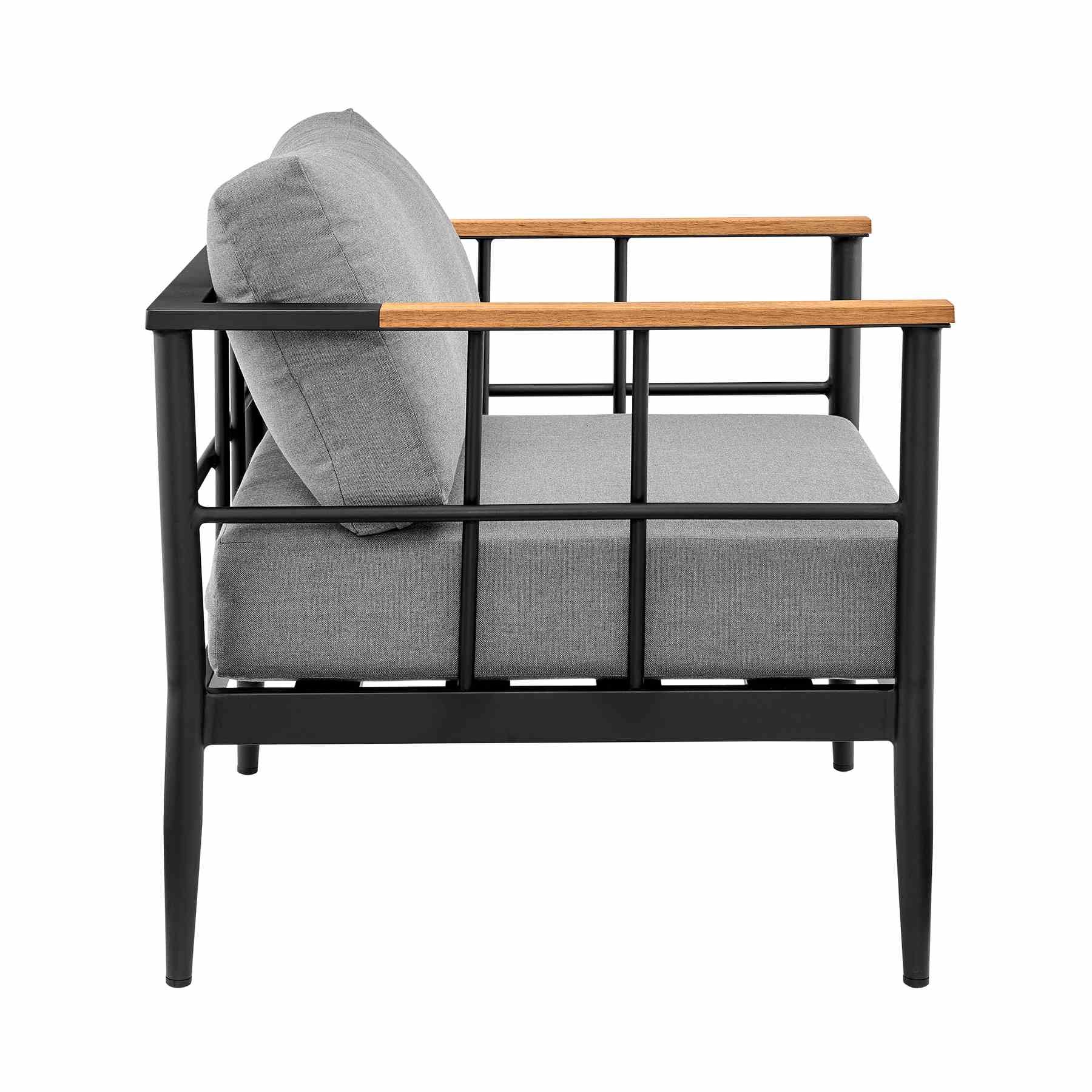 Veyda Outdoor Patio 4-Piece Lounge Set in Aluminum with Teak Wood and Gray Cushions - Image 5