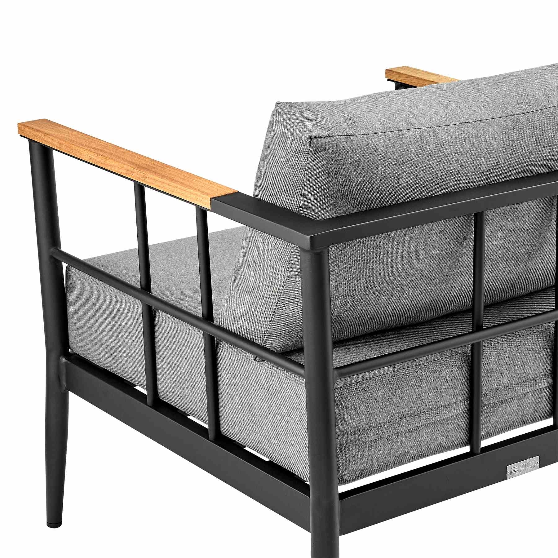Veyda Outdoor Patio 4-Piece Lounge Set in Aluminum with Teak Wood and Gray Cushions - Image 8