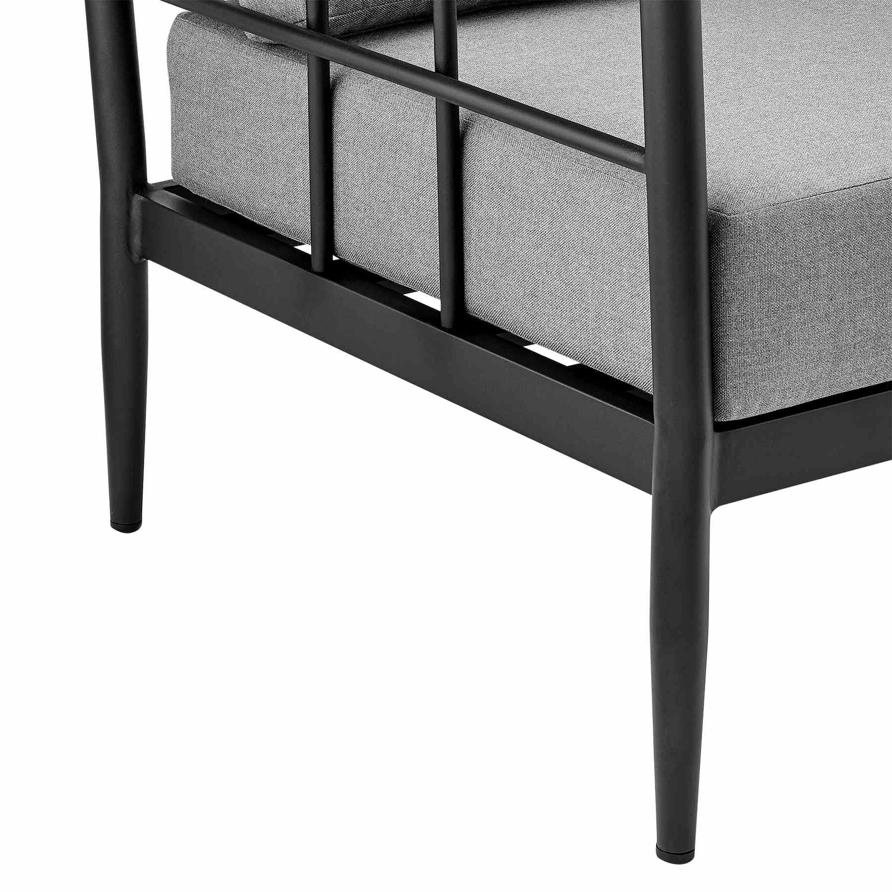 Veyda Outdoor Patio 4-Piece Lounge Set in Aluminum with Teak Wood and Gray Cushions - Image 9