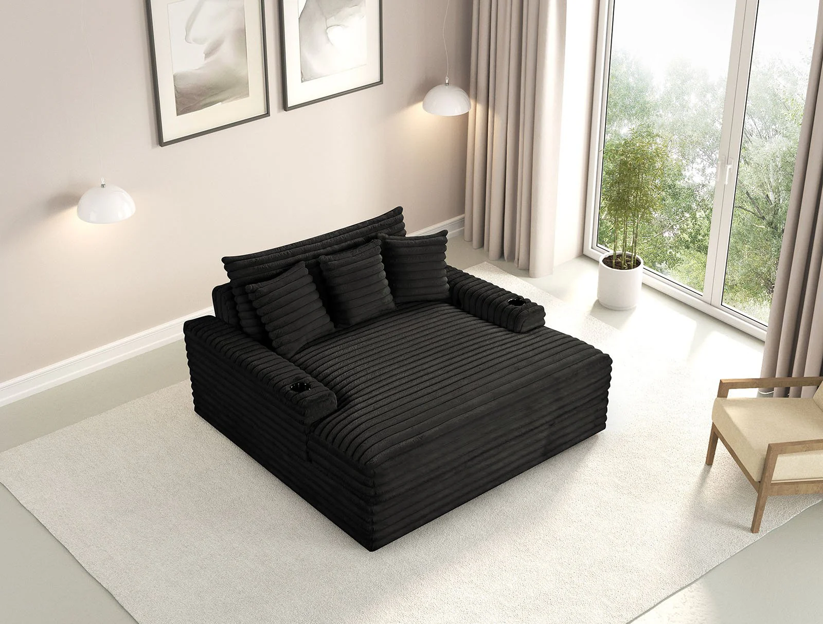 Veyrier 2 Arm Chaise, Black - Image 2
