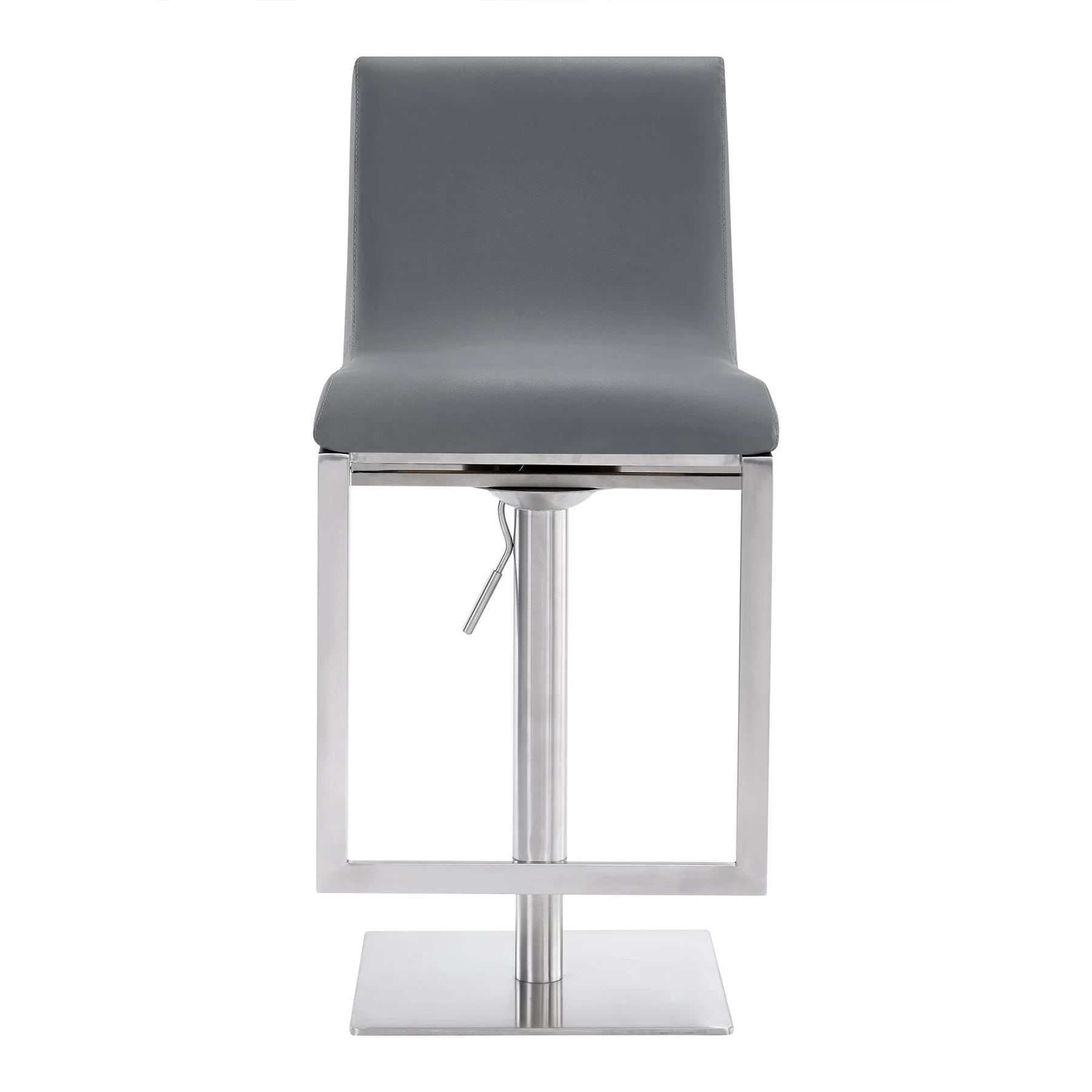 Victory Contemporary Swivel Barstool in Brushed Stainless Steel and Gray Faux Leather - Image 2