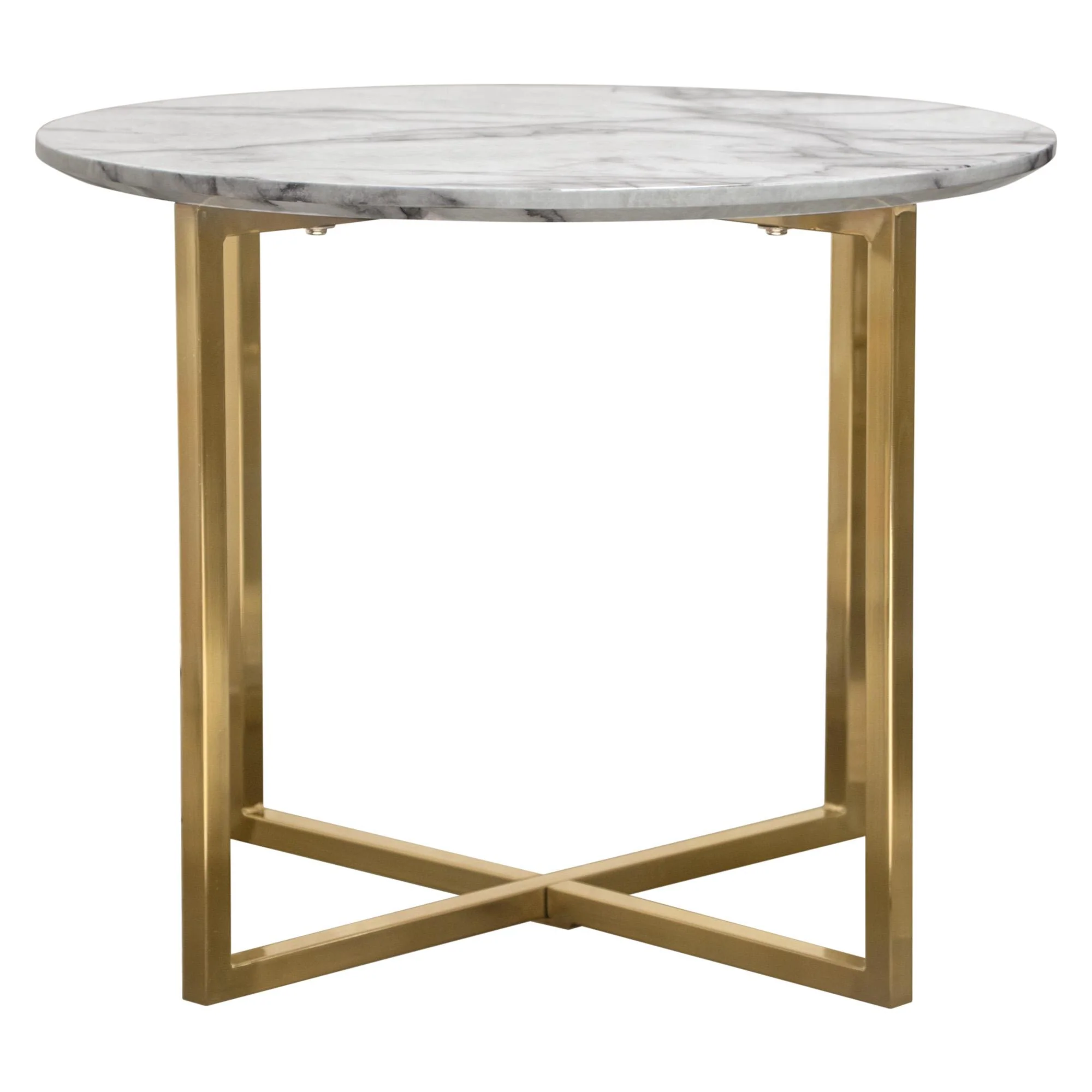 Vida 24" Round End Table w/ Faux Marble Top and Brushed Gold Metal Frame by Diamond Sofa - Image 2