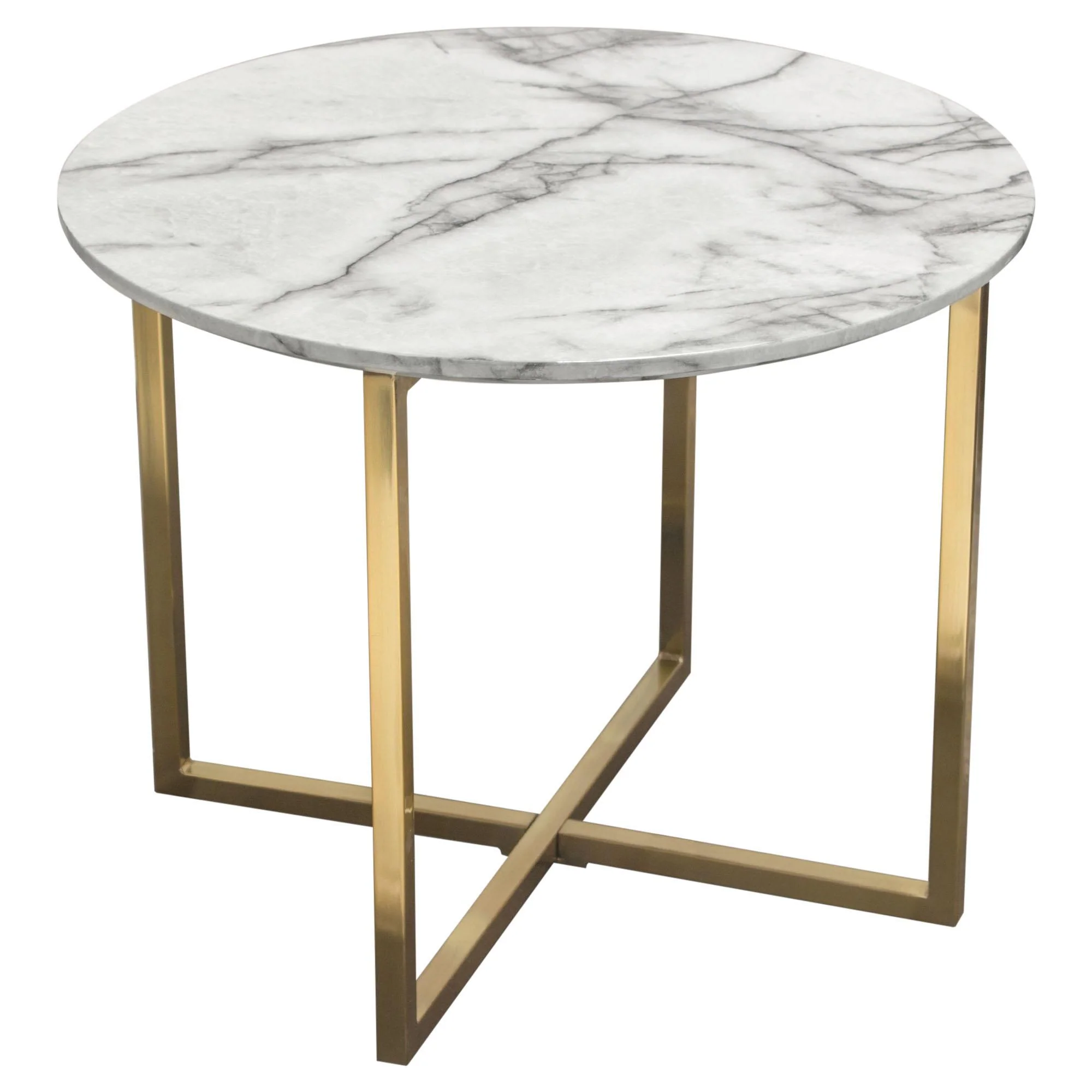 Vida 24" Round End Table w/ Faux Marble Top and Brushed Gold Metal Frame by Diamond Sofa - Image 3