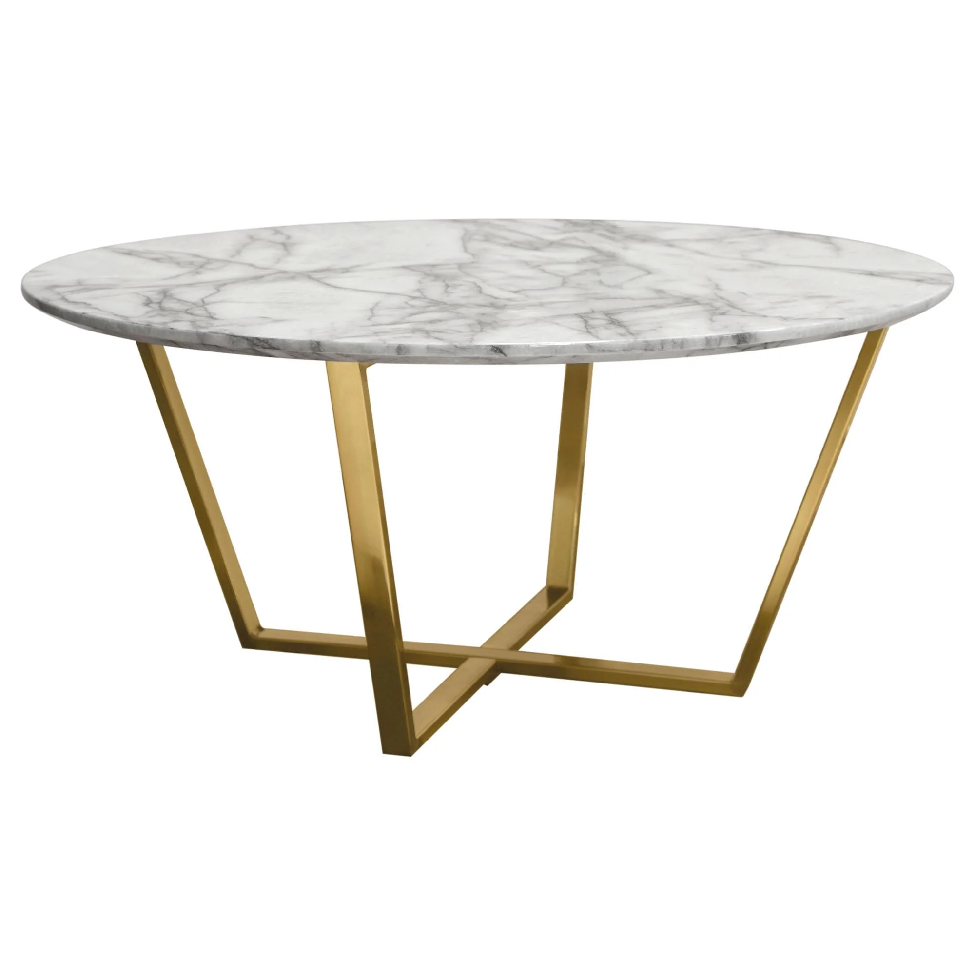 Vida 35" Round Cocktail Table w/ Faux Marble Top and Brushed Gold Metal Frame by Diamond Sofa - Image 3