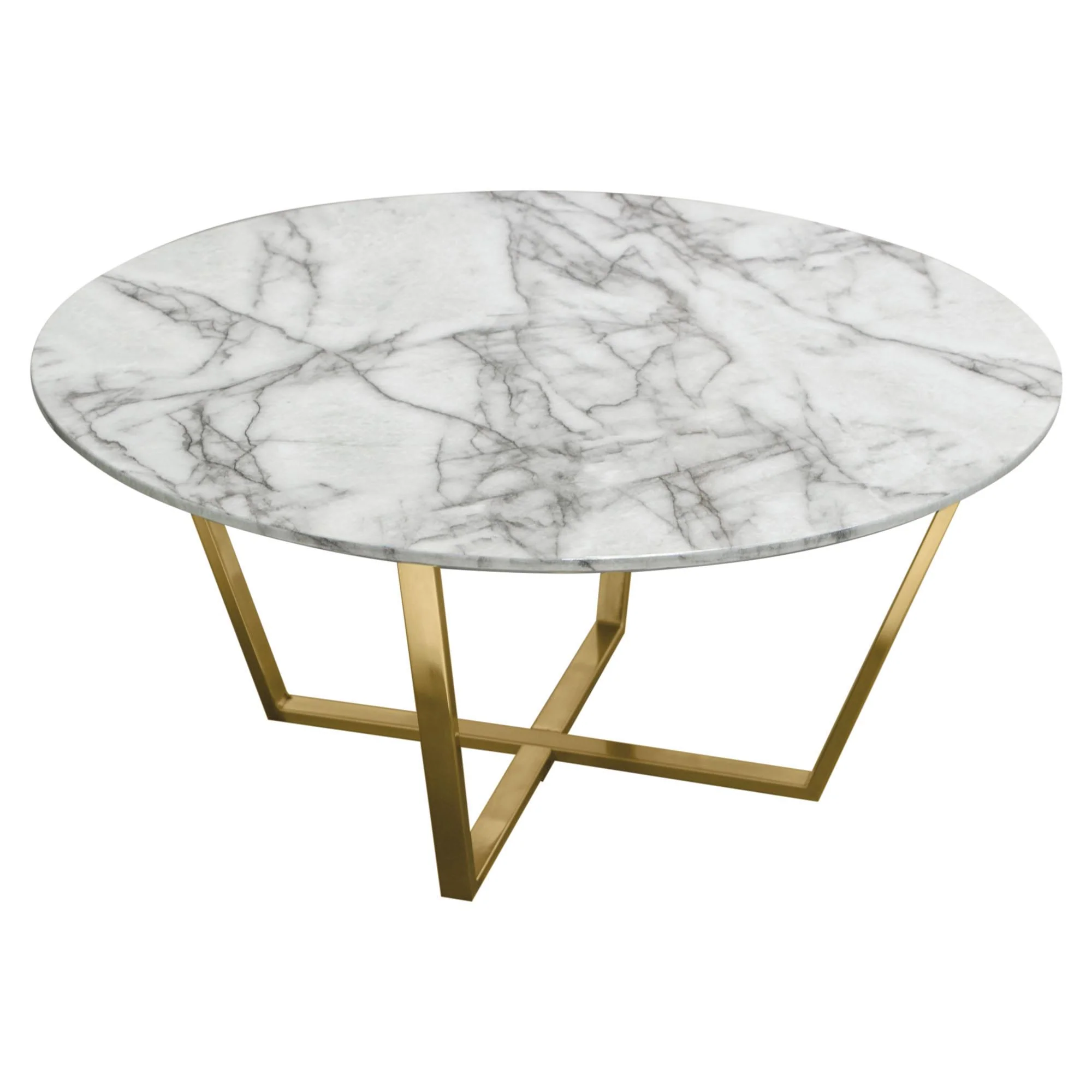Vida 35" Round Cocktail Table w/ Faux Marble Top and Brushed Gold Metal Frame by Diamond Sofa - Image 4