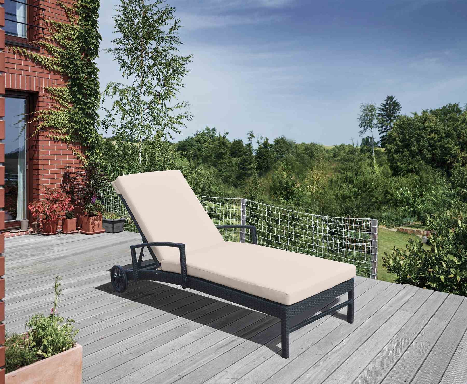 Vida Outdoor Wicker Lounge Chair with Water Resistant Beige Fabric Cushion - Image 6