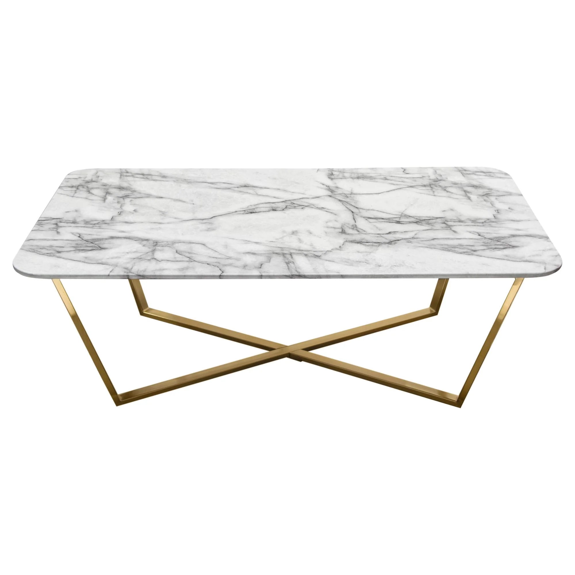 Vida Rectangle Cocktail Table w/ Faux Marble Top and Brushed Gold Metal Frame by Diamond Sofa - Image 2