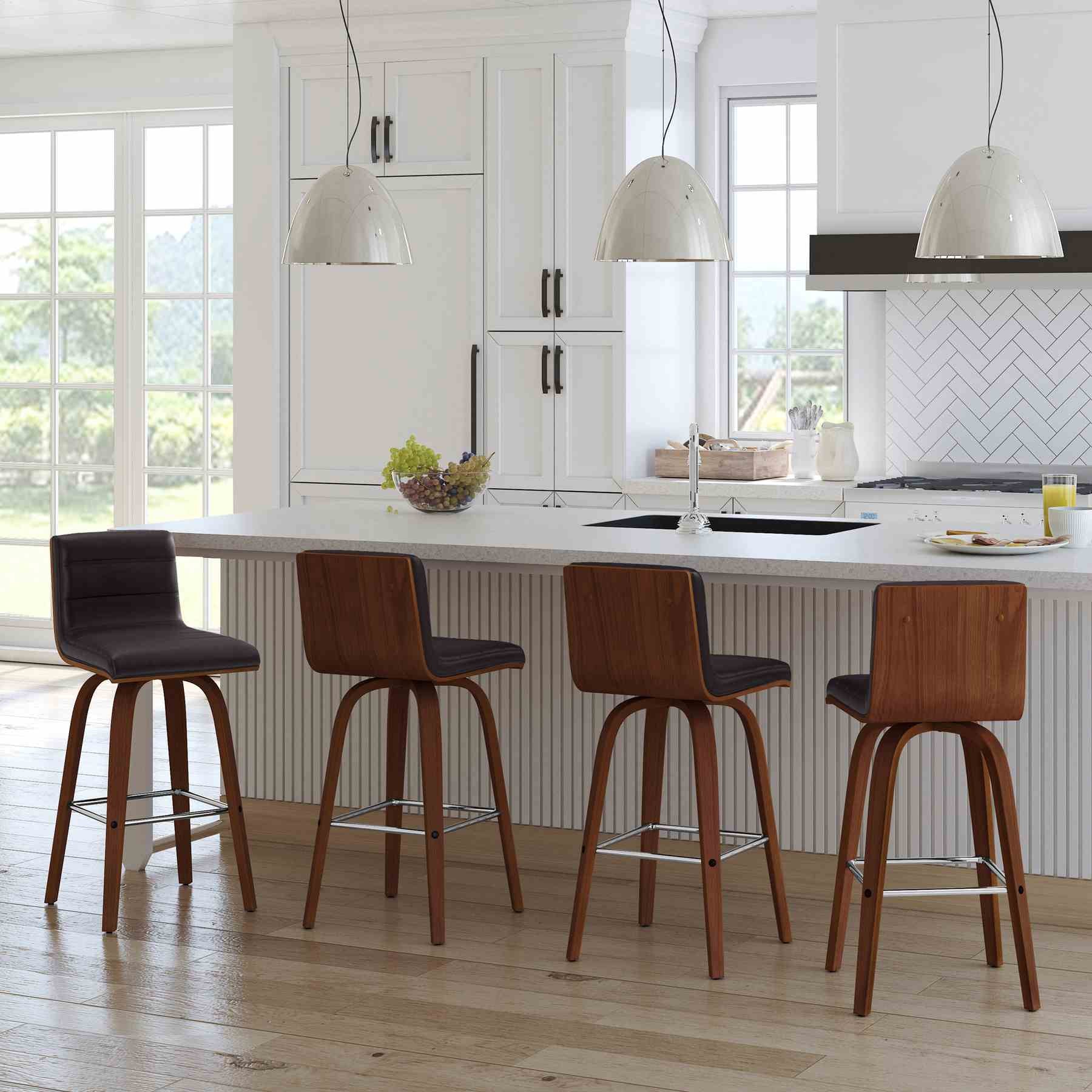 Vienna 26" Swivel Counter Stool in Walnut Wood Finish with Brown Faux Leather - Image 12