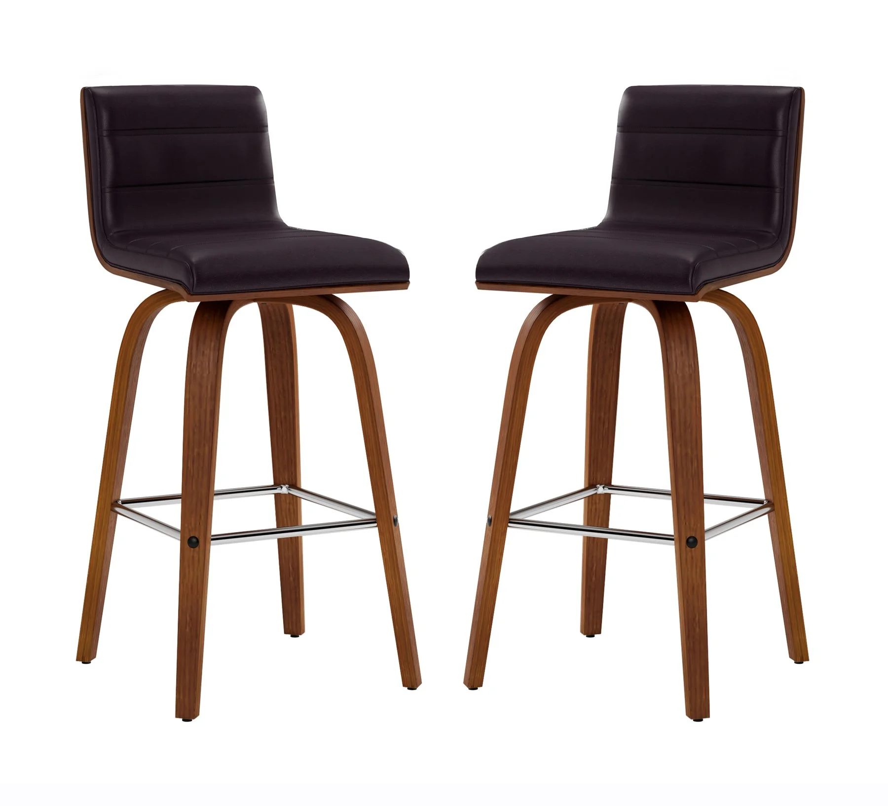 Vienna 26" Swivel Counter Stool in Walnut Wood Finish with Brown Faux Leather - Image 8