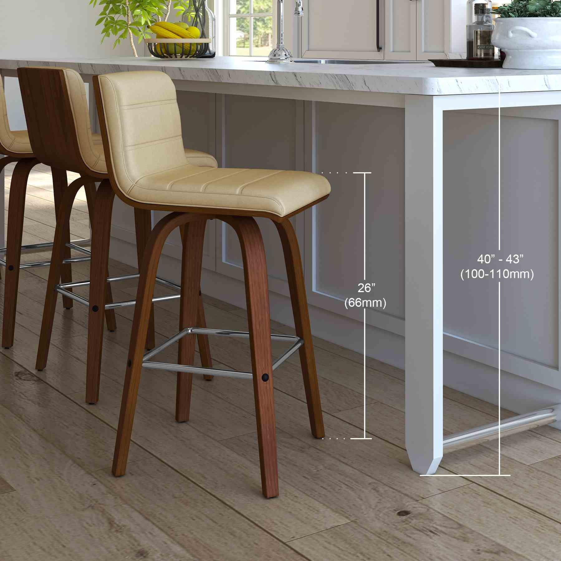 Vienna 26" Swivel Counter Stool in Walnut Wood Finish with Cream Faux Leather - Image 11