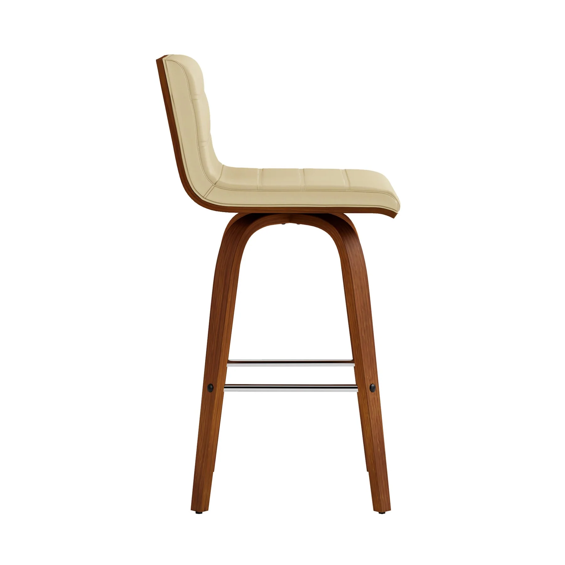Vienna 26" Swivel Counter Stool in Walnut Wood Finish with Cream Faux Leather - Image 4