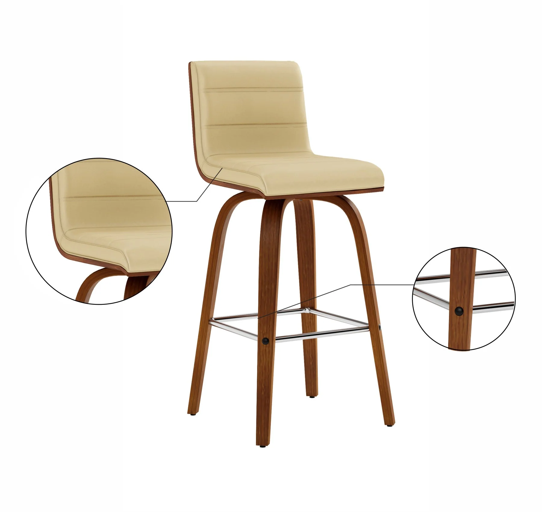 Vienna 26" Swivel Counter Stool in Walnut Wood Finish with Cream Faux Leather - Image 9