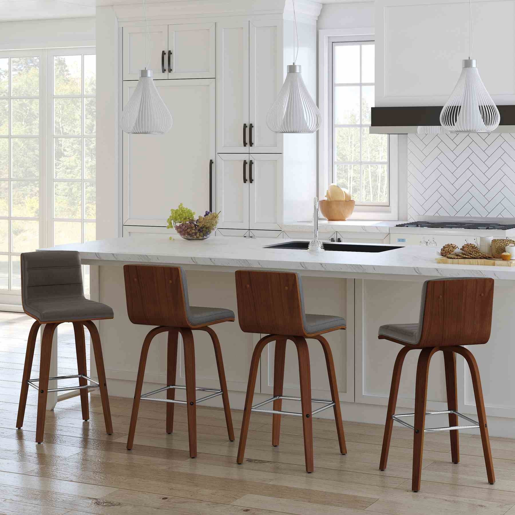 Vienna 26" Swivel Counter Stool in Walnut Wood Finish with Gray Faux Leather - Image 12