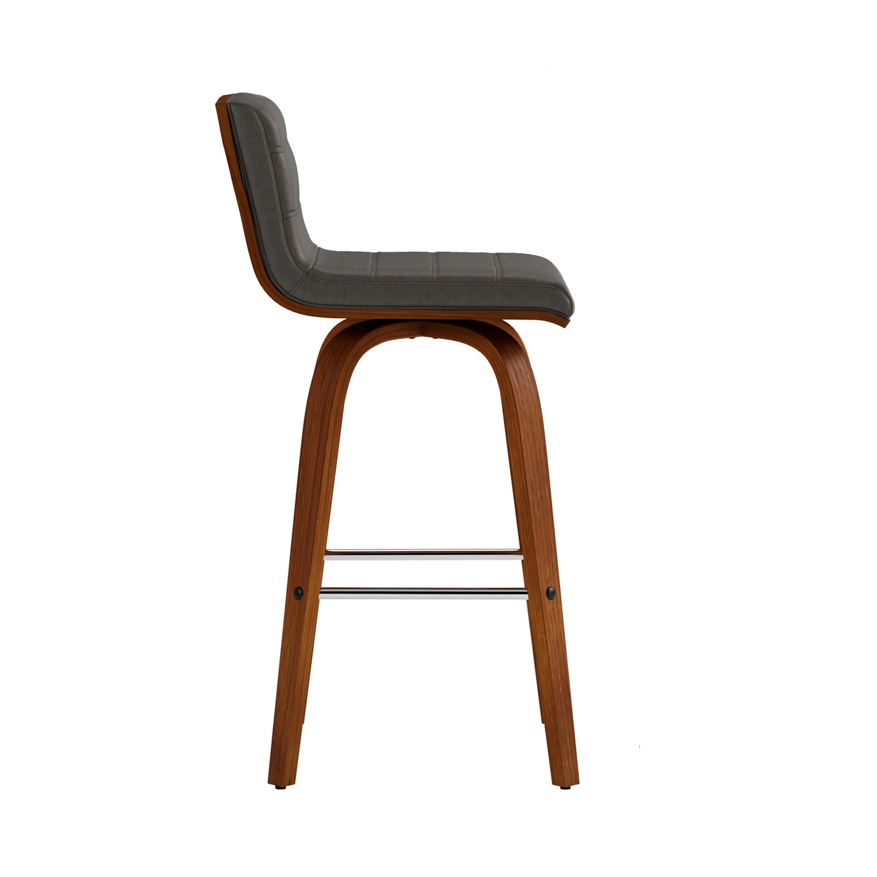 Vienna 26" Swivel Counter Stool in Walnut Wood Finish with Gray Faux Leather - Image 4