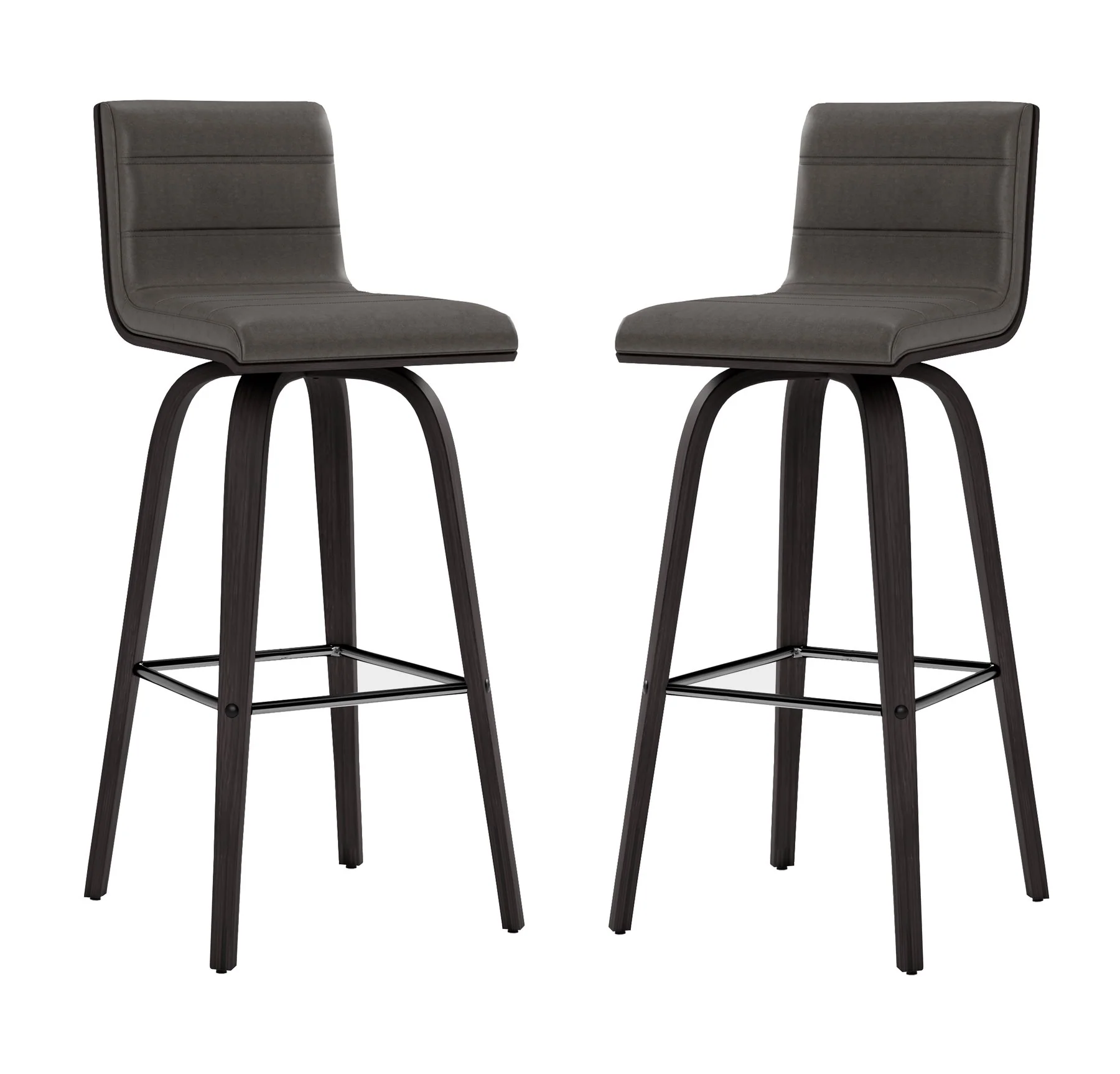 Vienna 30" Swivel Bar Stool in Black Wood Finish with Gray Faux Leather - Image 6
