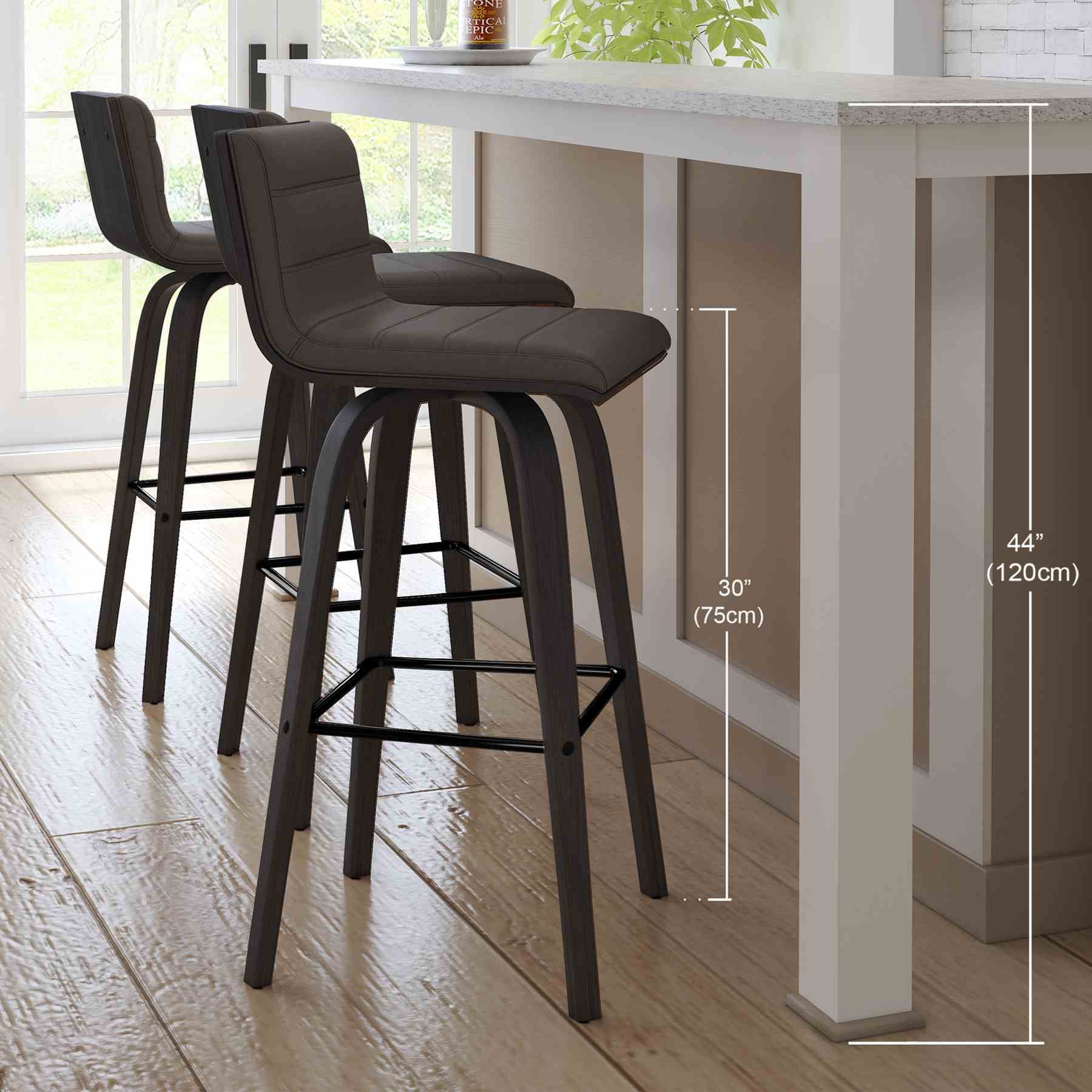 Vienna 30" Swivel Bar Stool in Black Wood Finish with Gray Faux Leather - Image 9